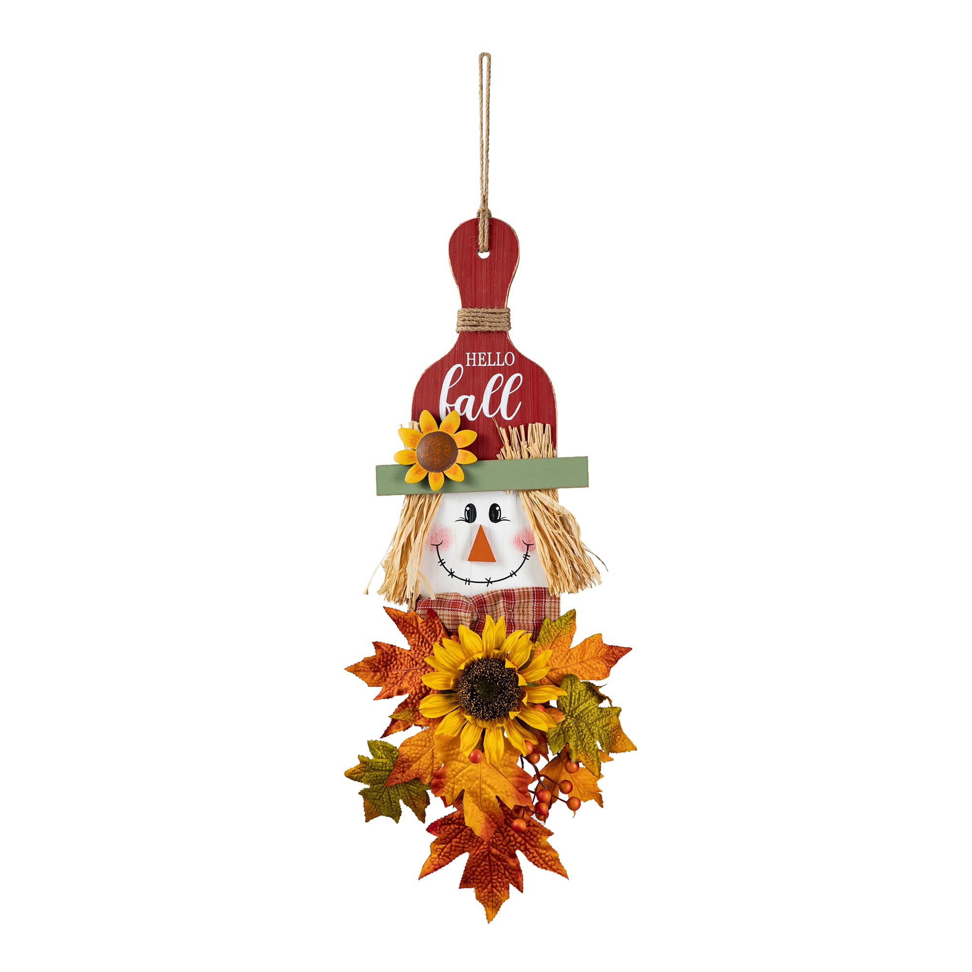 Glitzhome&#xAE; 26&#x22; Fall Wood Scarecrow Floral Door Hanger