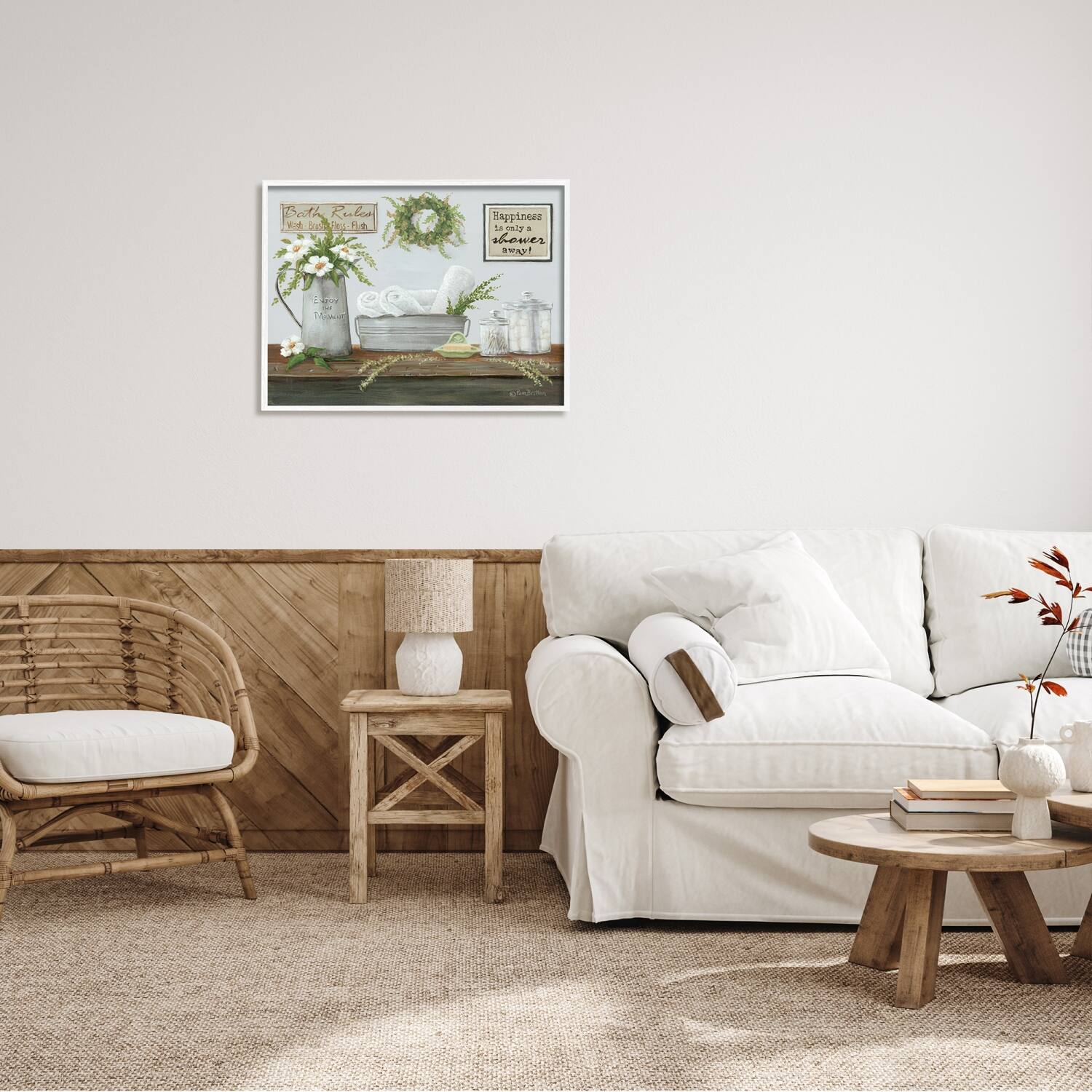 Stupell Industries Farmhouse Bathroom Counter Still Life Motivational Phrases Framed Giclee Art