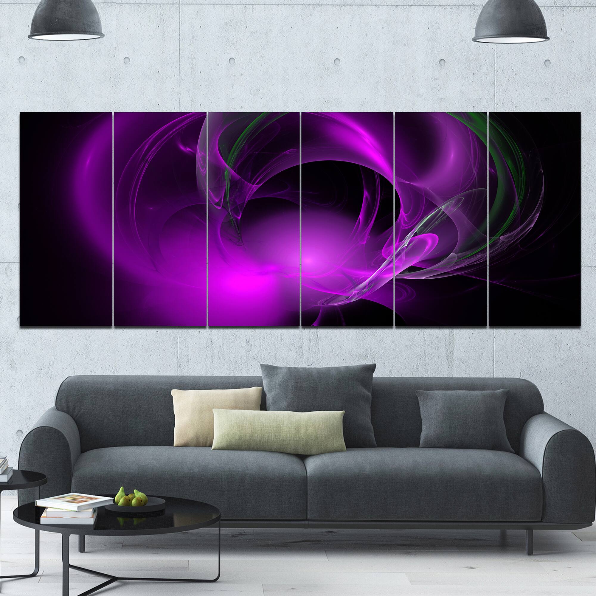 Designart - Purple Fractal Galactic Nebula - Abstract Wall Art Canvas
