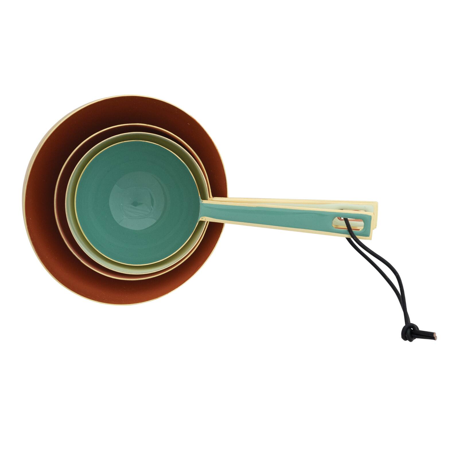 Hello Honey® Gold Finish & Multicolor 4-Piece Enameled Measuring Cup Set with Leather Tie