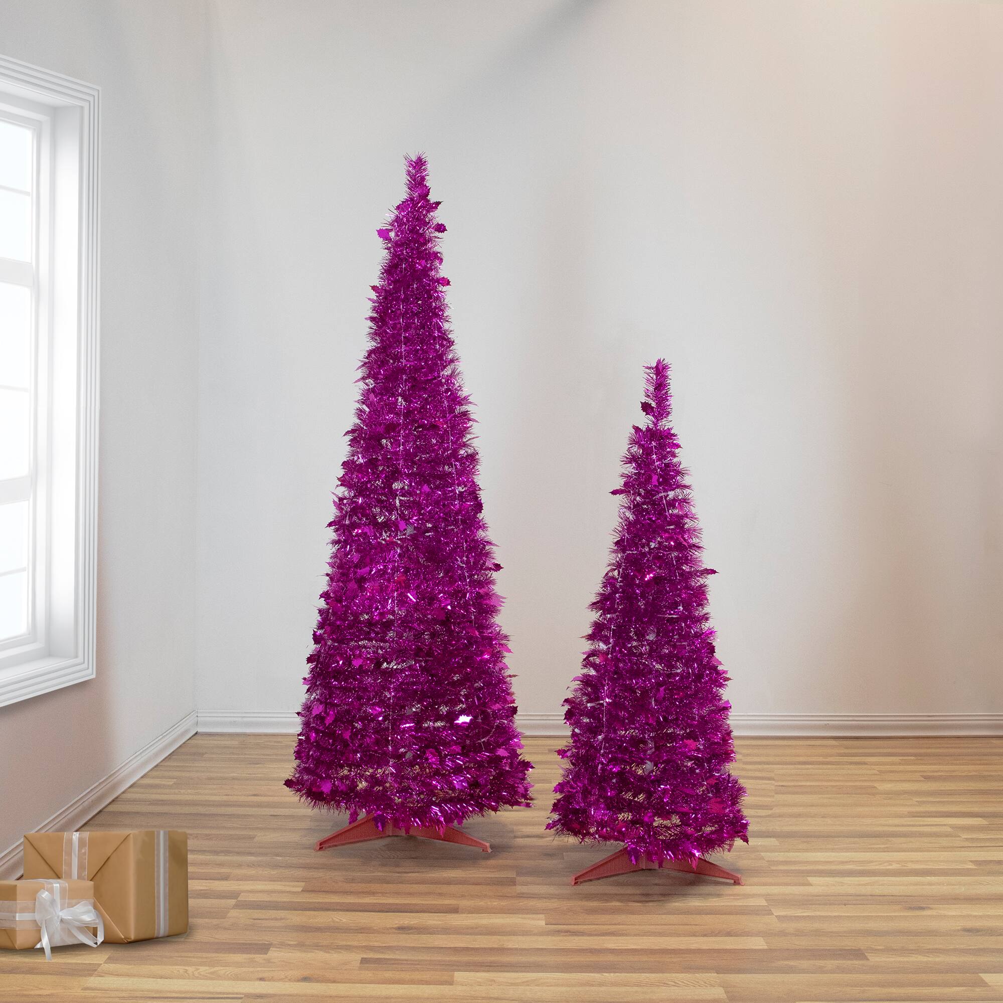 6ft. Unlit Pink Tinsel Pop-Up Artificial Christmas Tree