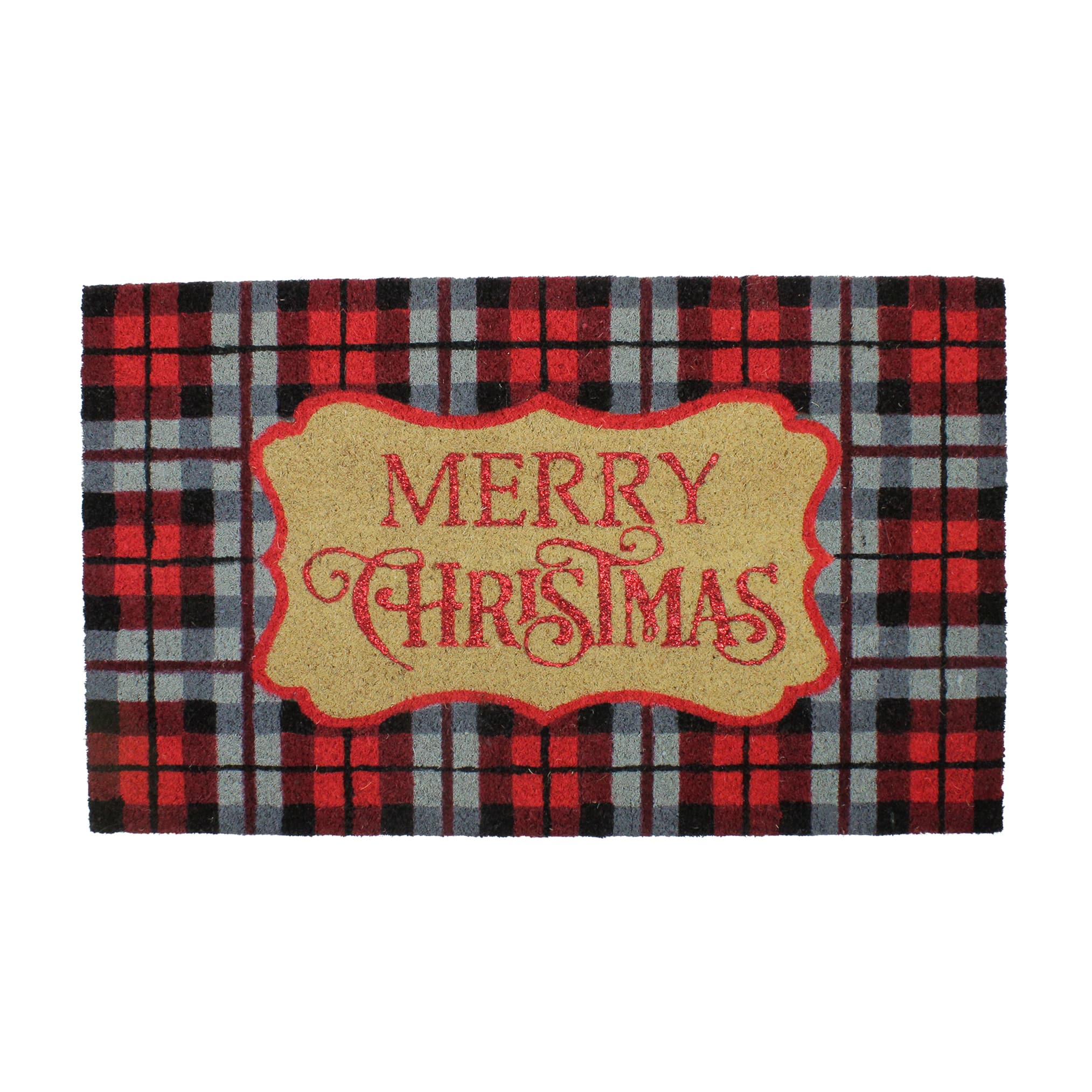 Red & Black Plaid "Merry Christmas" Rectangular Doormat