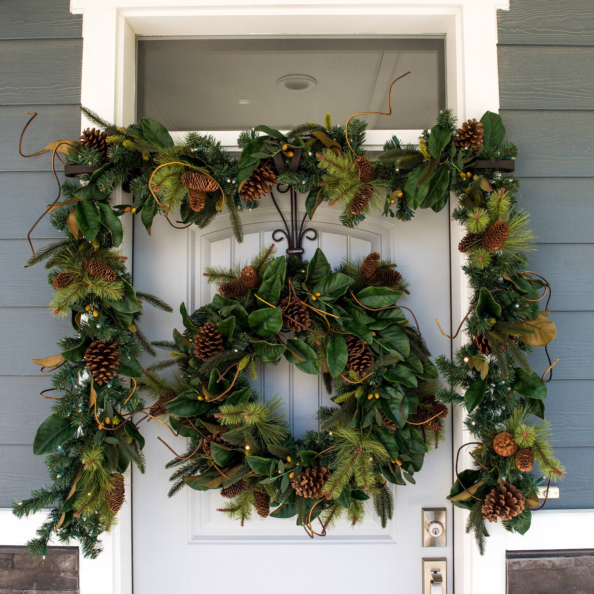 Village Lighting 30" Pre-Lit Magnolia Leaf Christmas Wreath, Clear LED Lights