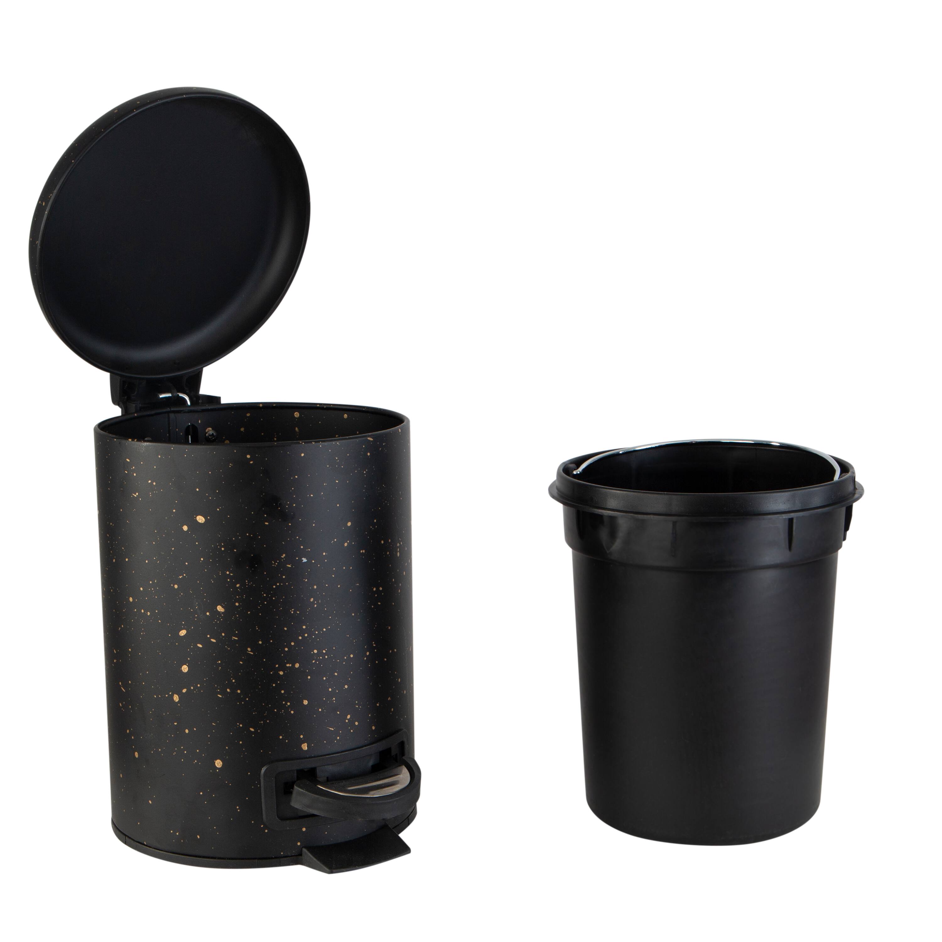 Elle Décor Black Speckled Design Step Bin with Lid Trash Can