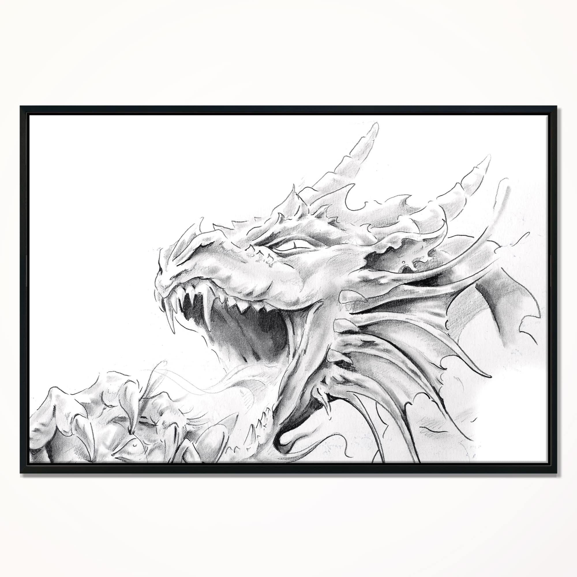 Designart - Dragon Tattoo Sketch - Abstract Print On Canvas in Black Frame