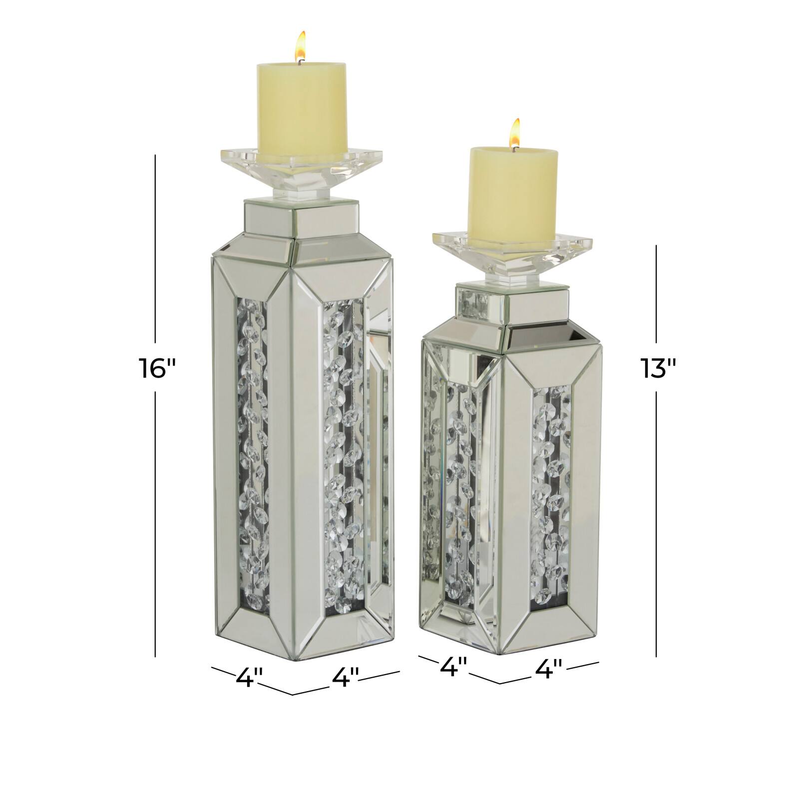 Silver Wood Glam Candle Holder Set