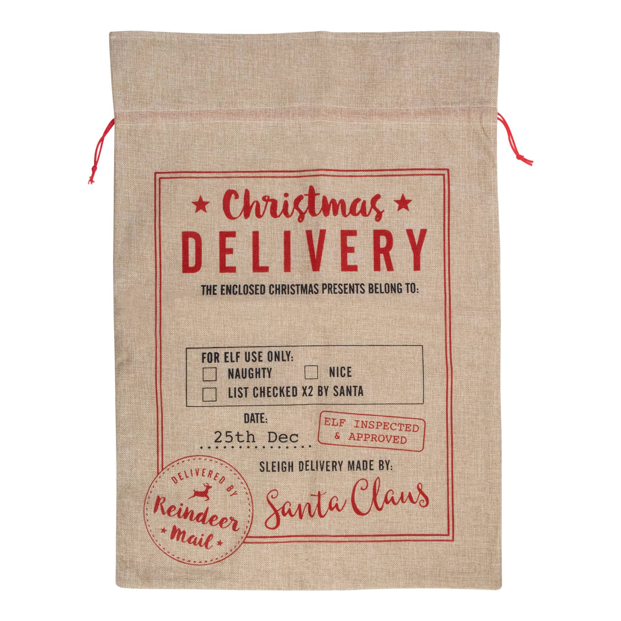 27" Beige & Red Christmas Delivery Tie Gift Bag