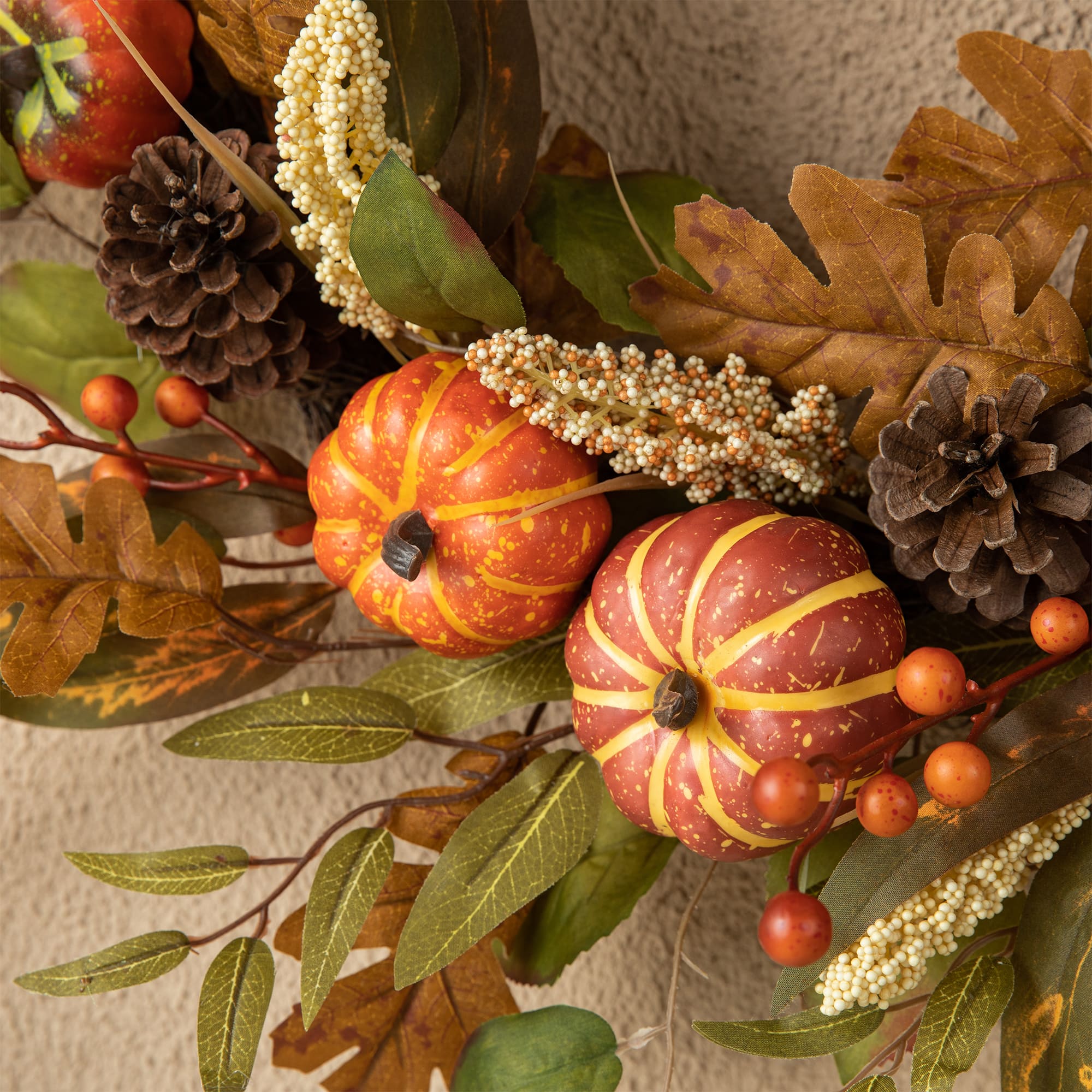 Glitzhome® 24" Fall Pumpkin Leaf Floral Wreath