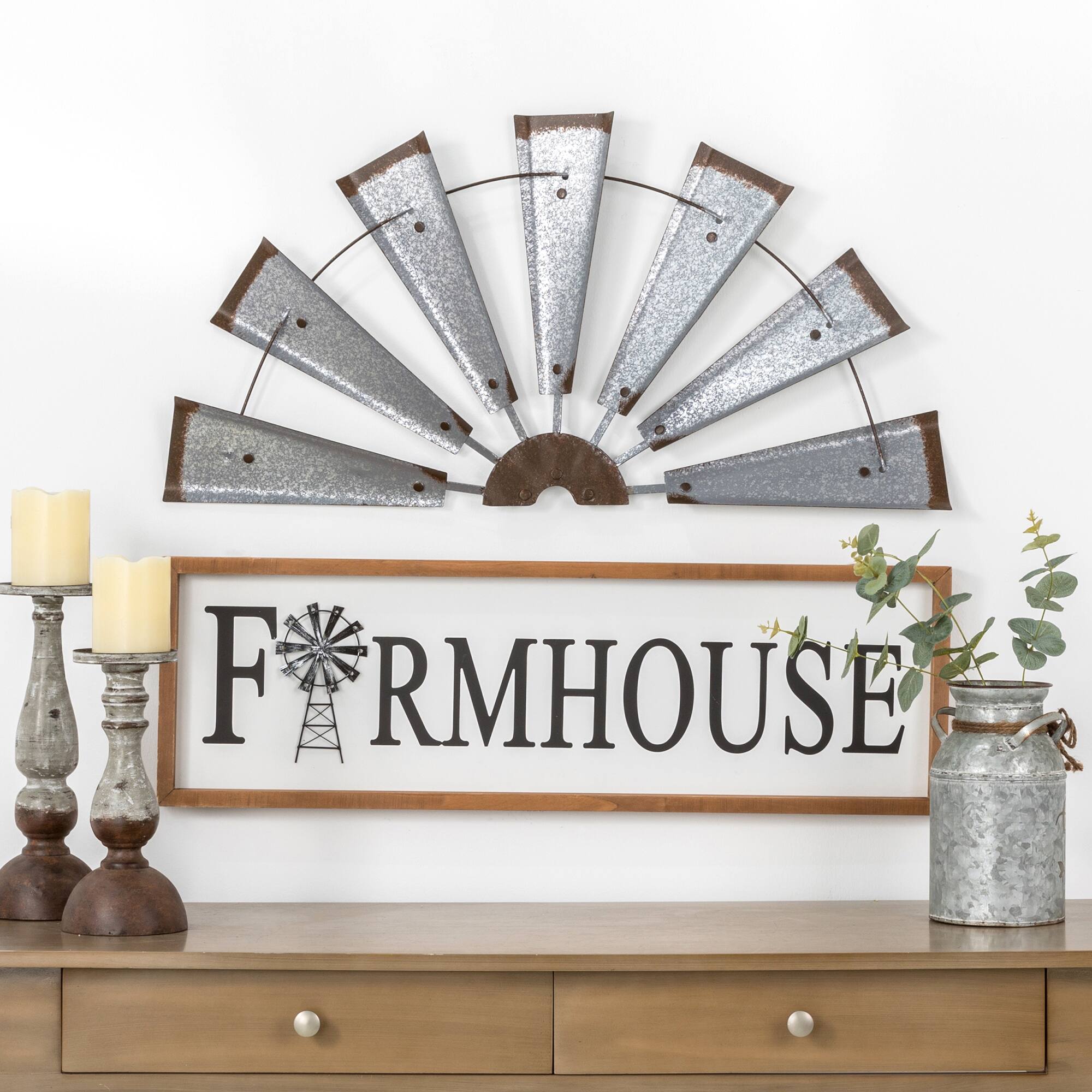 Glitzhome® Galvanized Metal Semi-Circle Windmill Wall Décor
