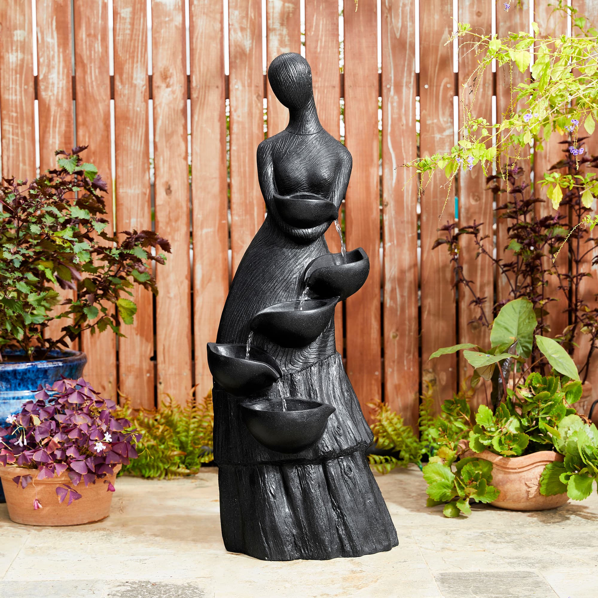 Glitzhome&#xAE; 39.75&#x22; Modern LED 5-Tier Abstract Women Sculpture Outdoor Fountain