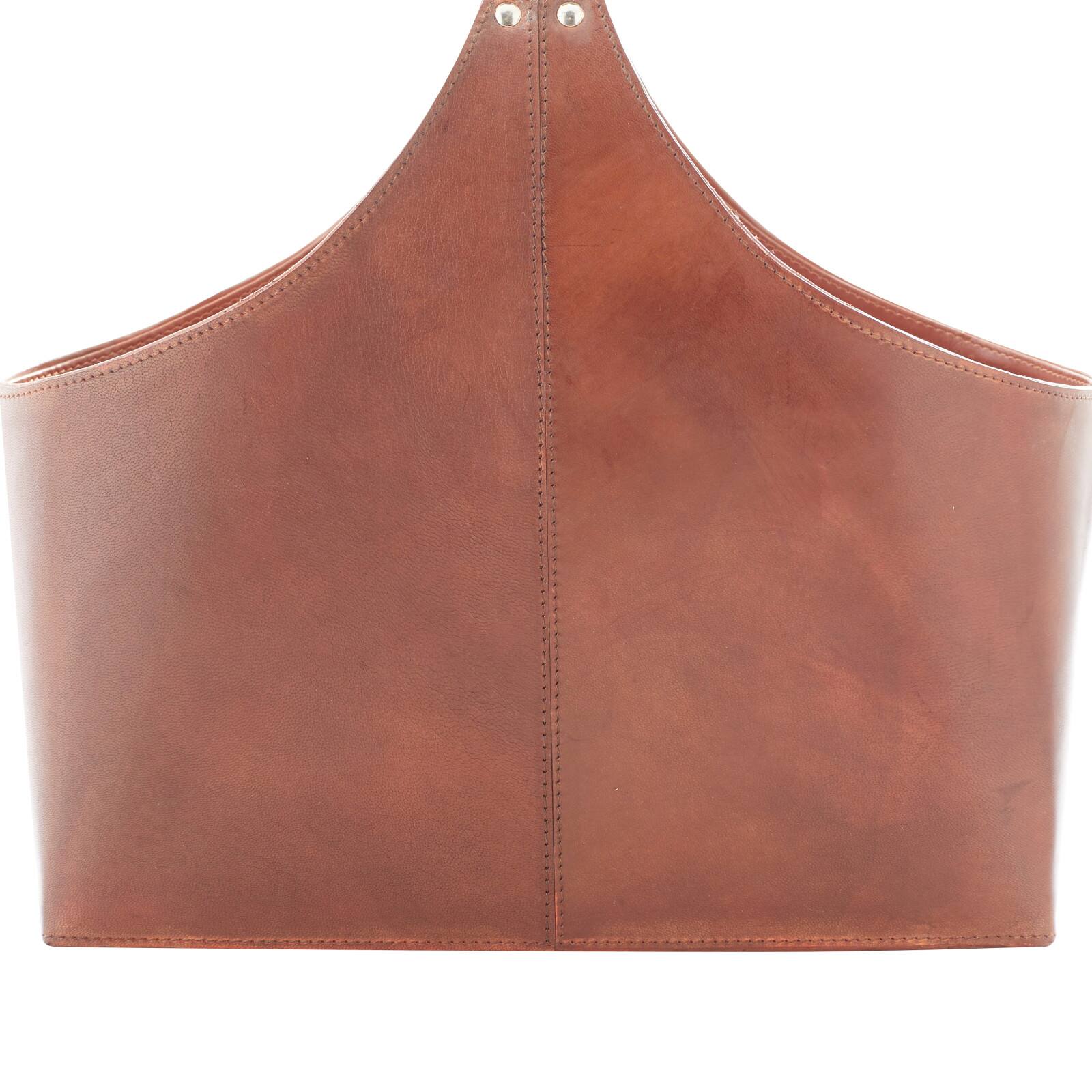 16&#x22; Brown Leather Rustic Magazine Rack Holder