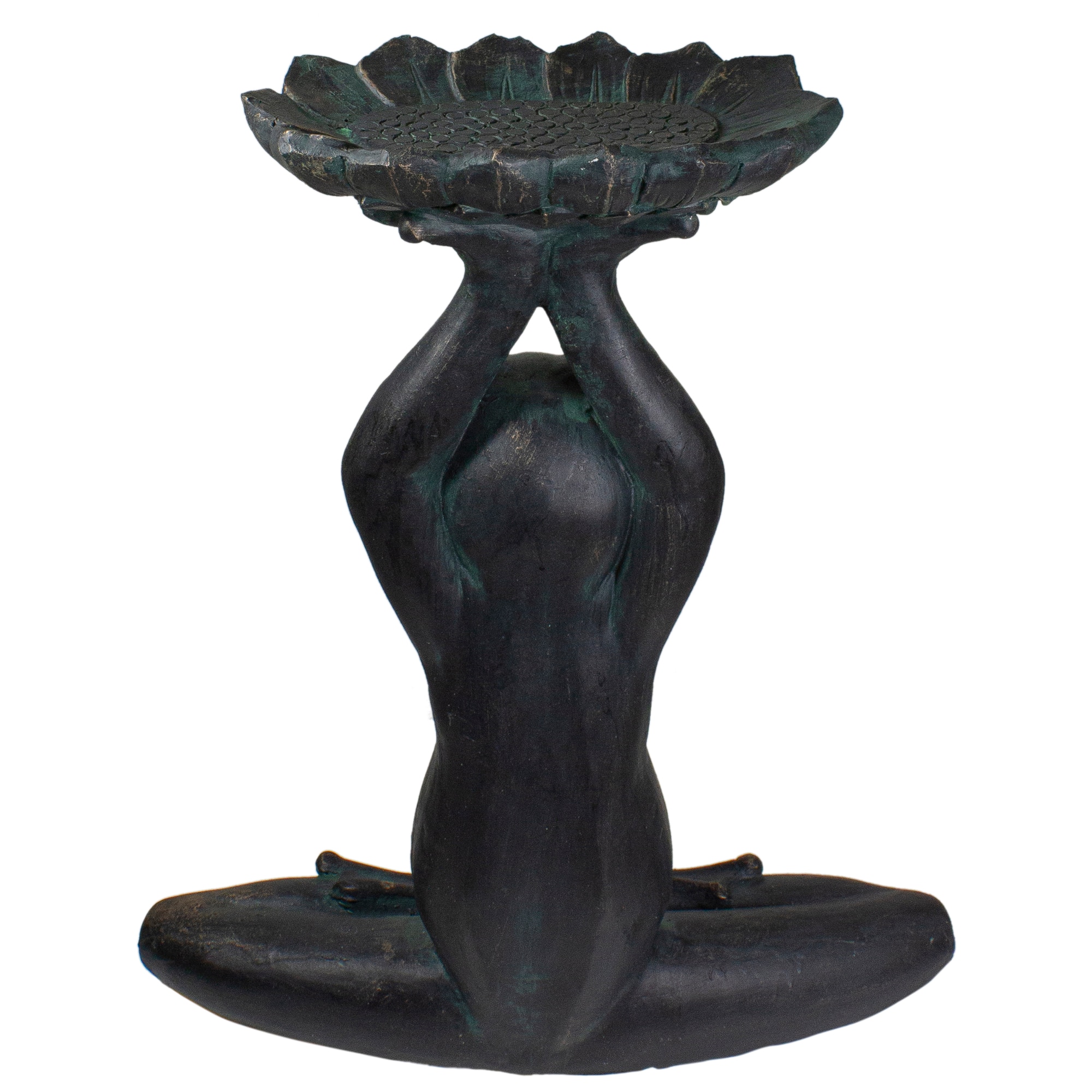 22.25" Gray Yoga Frog With Bird Feeder Outdoor Garden Statue