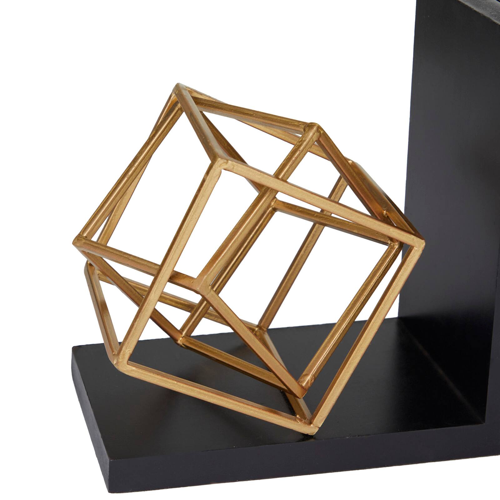 The Novogratz 8&#x22; Gold Stainless Steel Overlapping Cube Geometric Bookends with Black Bases Set