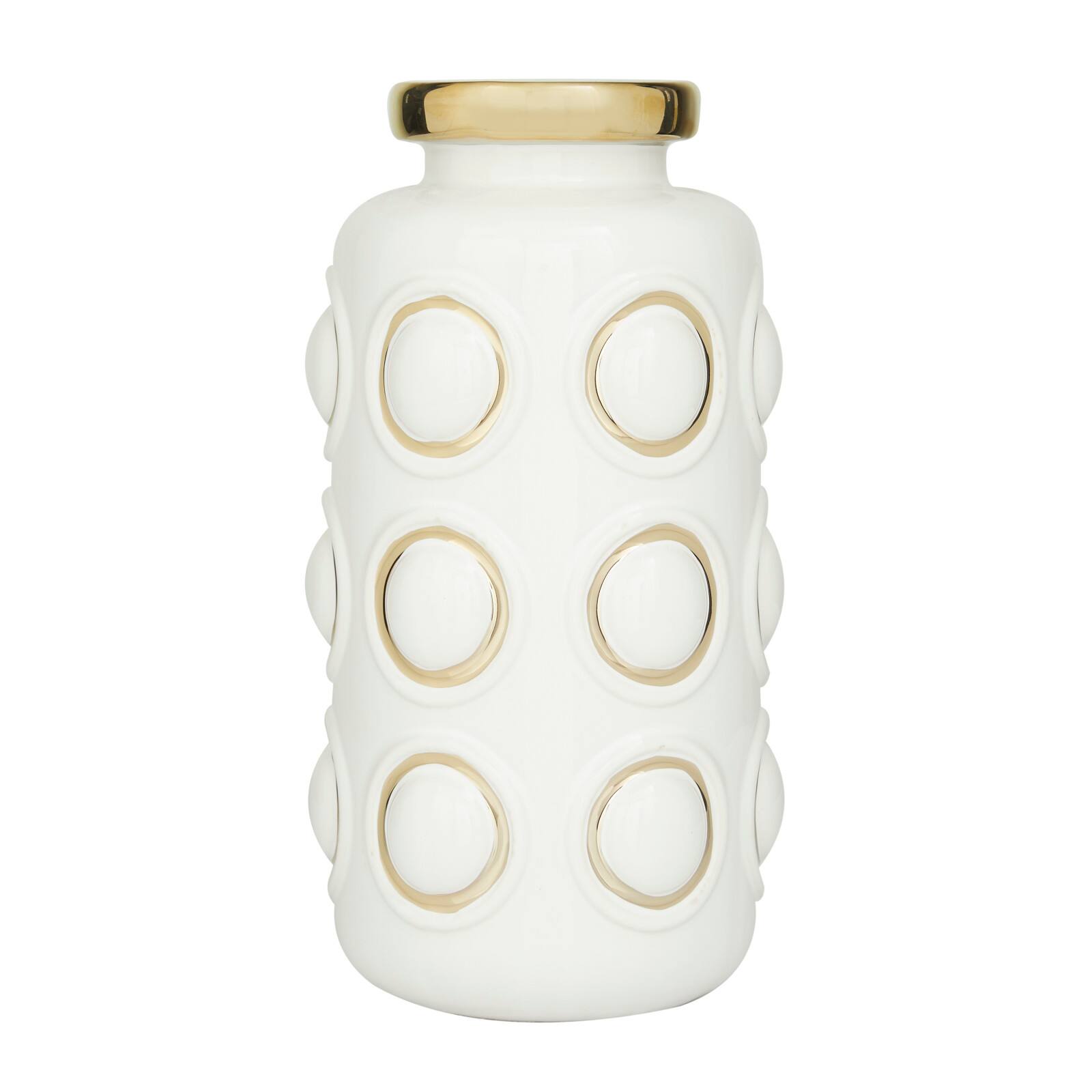 White Stoneware Contemporary Vase, 12" x 6" x 6"