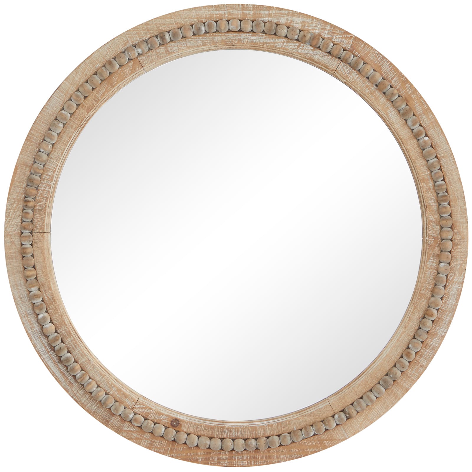 Brown Wood Beaded Frame Wall Mirror with Distressing 28" x 2" x 28"