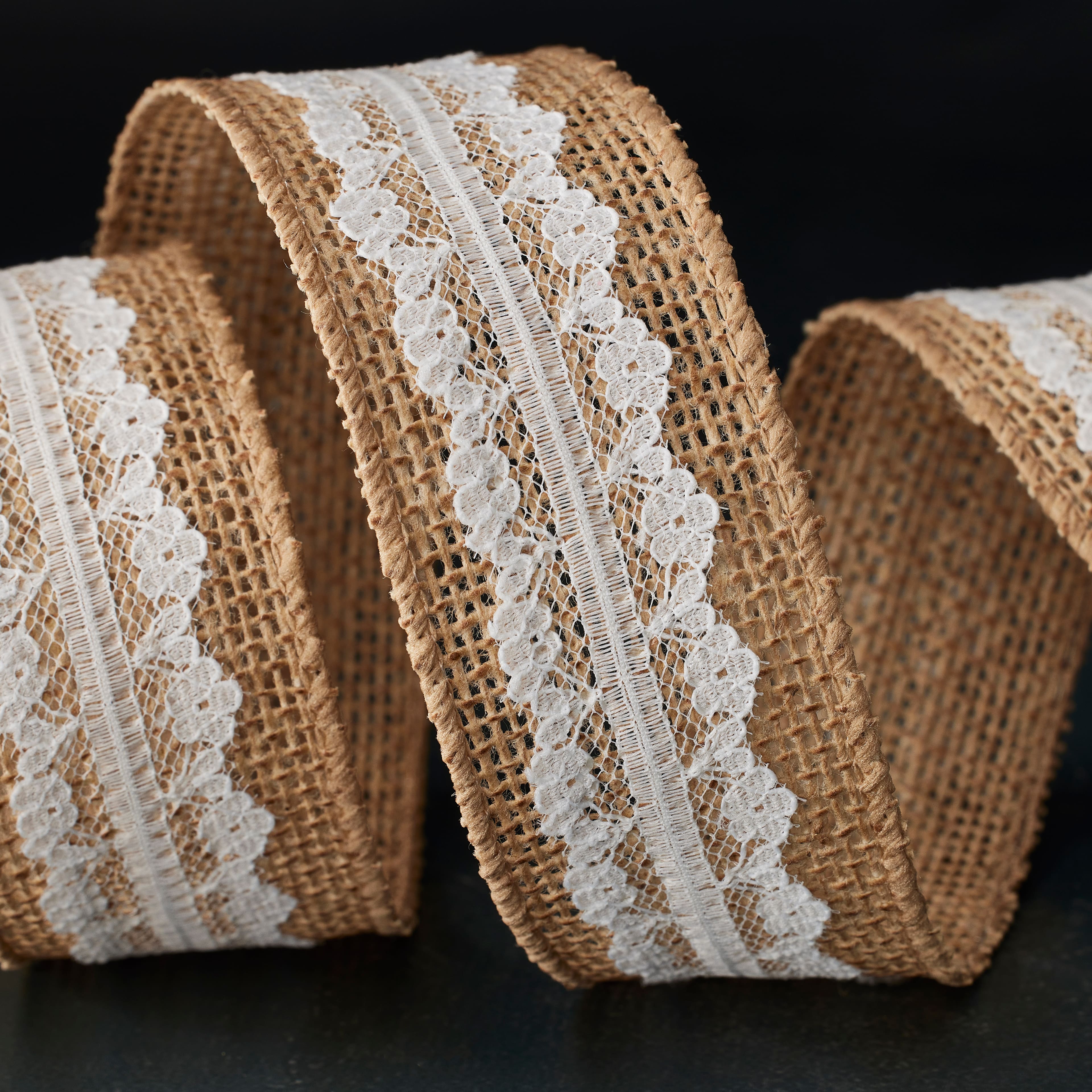 1.5&#x22; x 3yd. Faux Burlap &#x26; Lace Wired Ribbon by Celebrate It&#xAE; Classic