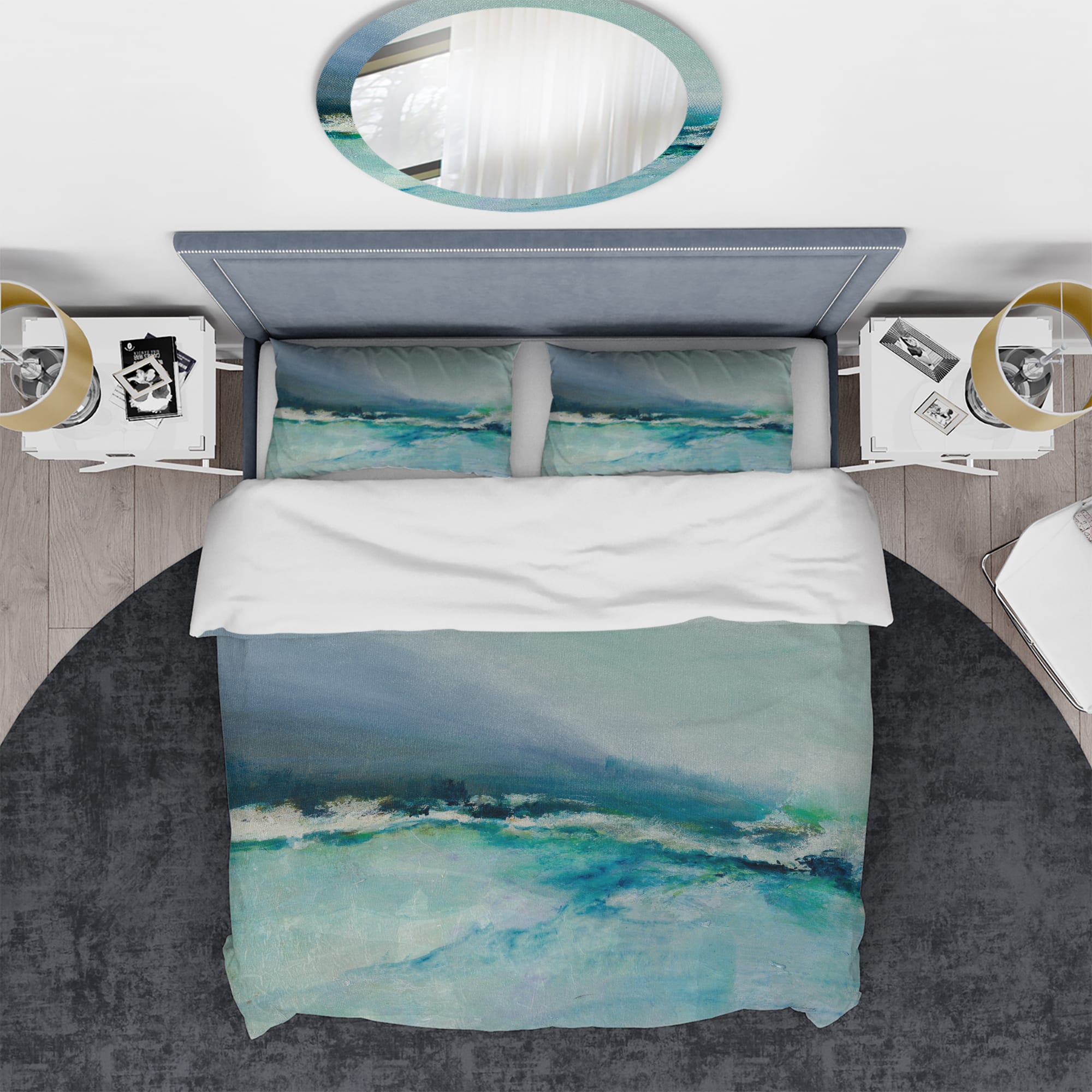 Designart &#x27;Indigo Abstract Watercolor Blue&#x27; Coastal Bedding Set - Duvet Cover &#x26; Shams