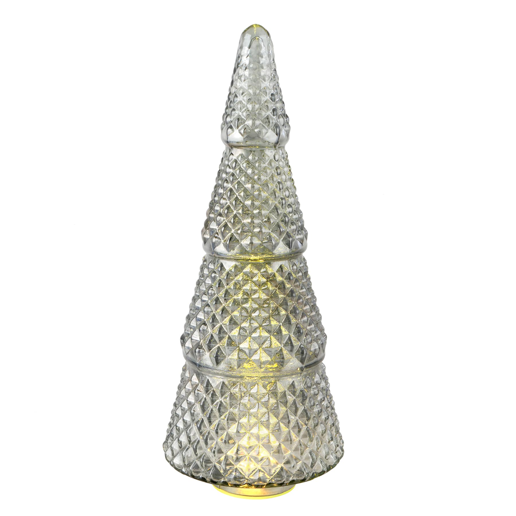 Sapin de Noël argenté en verre de table à texture de pointes en diamants de 40,6 cm d’Ashland