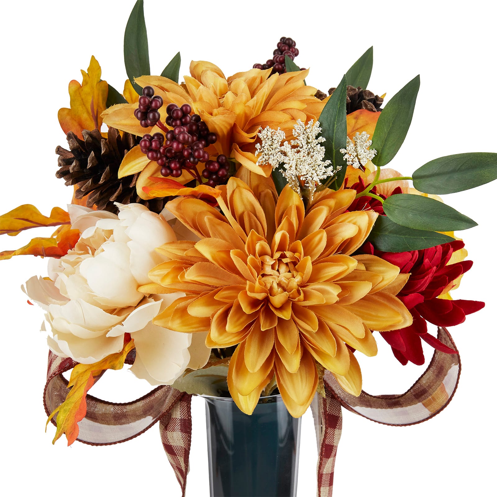 Orange &#x26; Yellow Fall Floral Remembrance Cone with Plaid Ribbon by Ashland&#xAE;