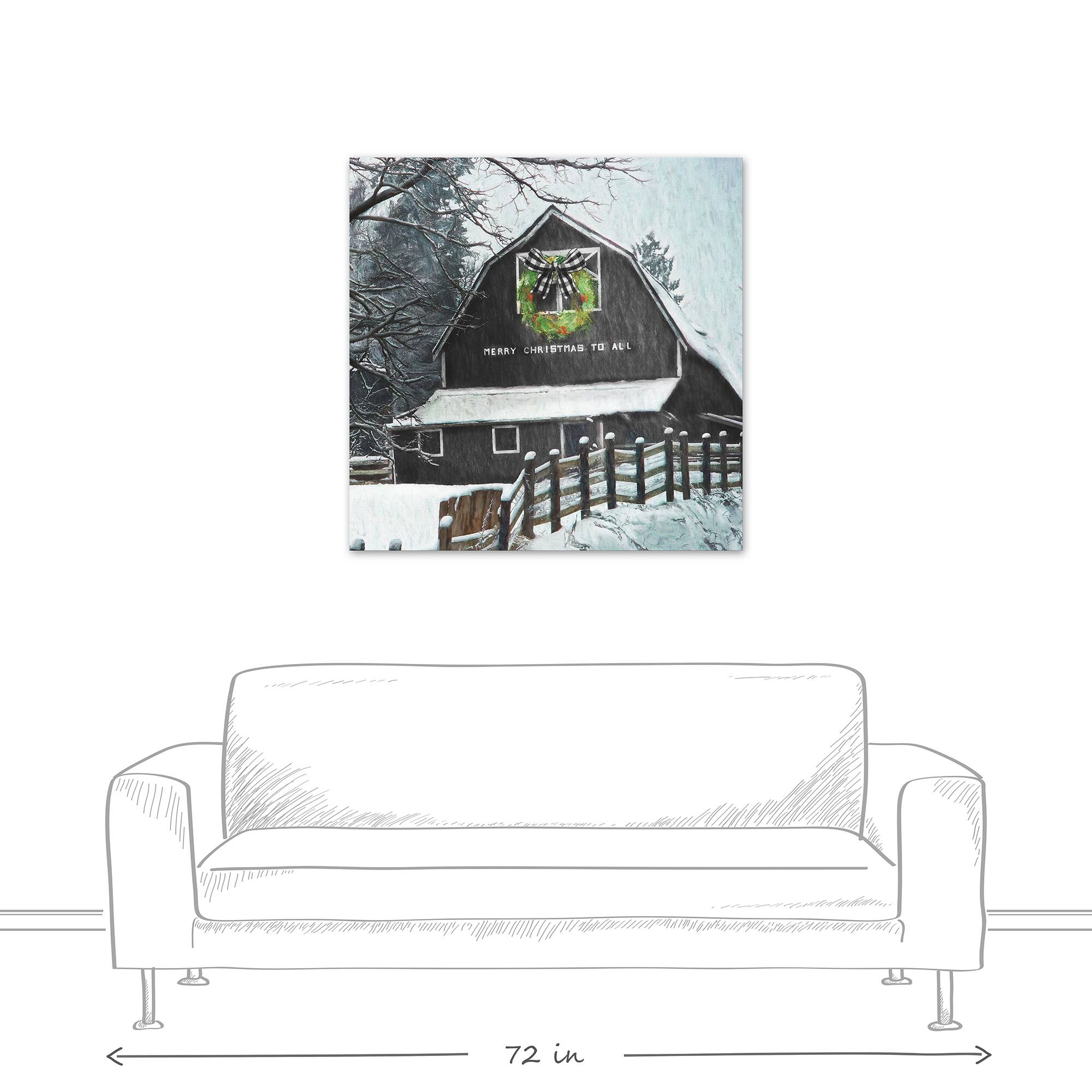 Black Barn with Wreath 36x36 Canvas Wall Art