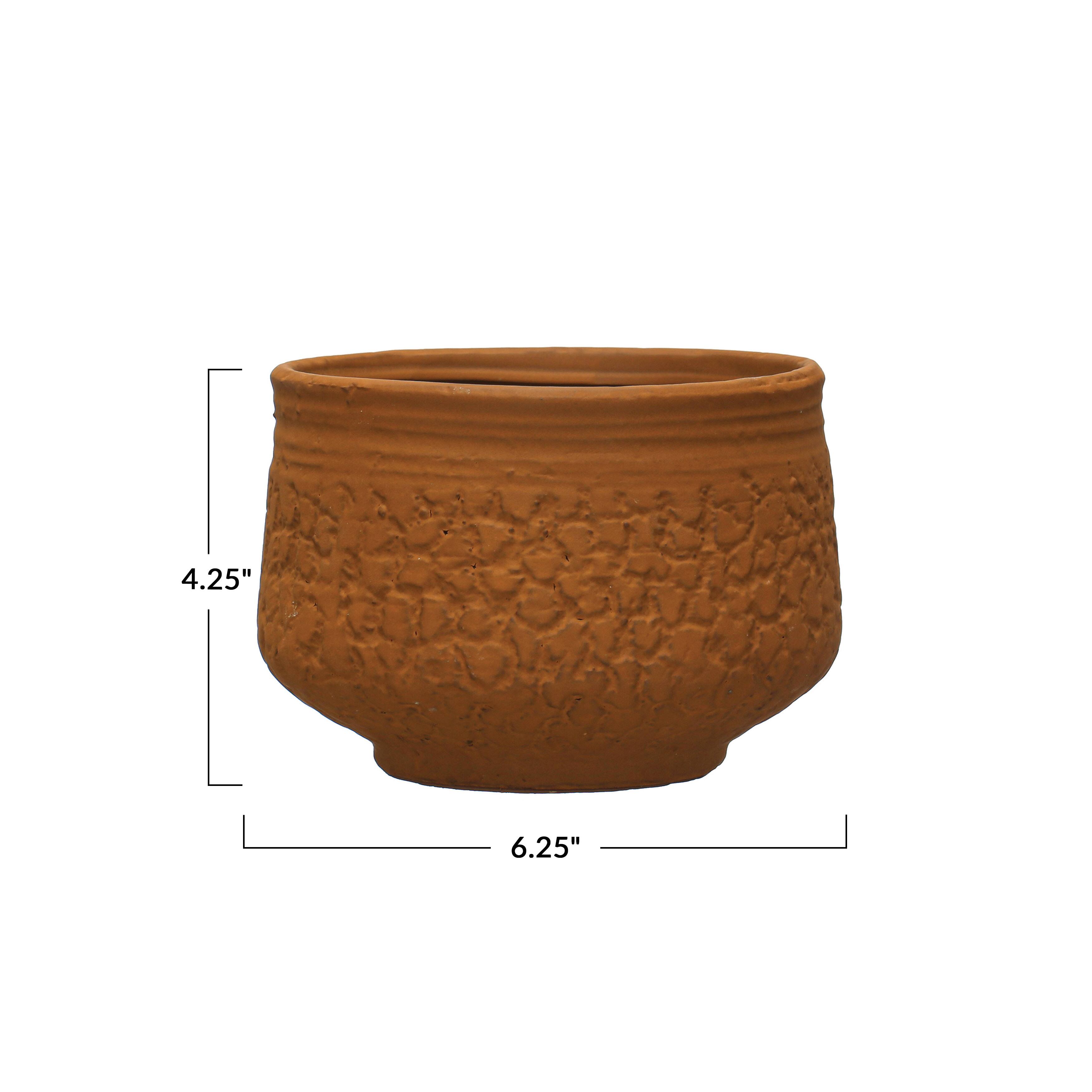 Hello Honey® 6" Terracotta Boho Stoneware Planter with Embossed Pattern