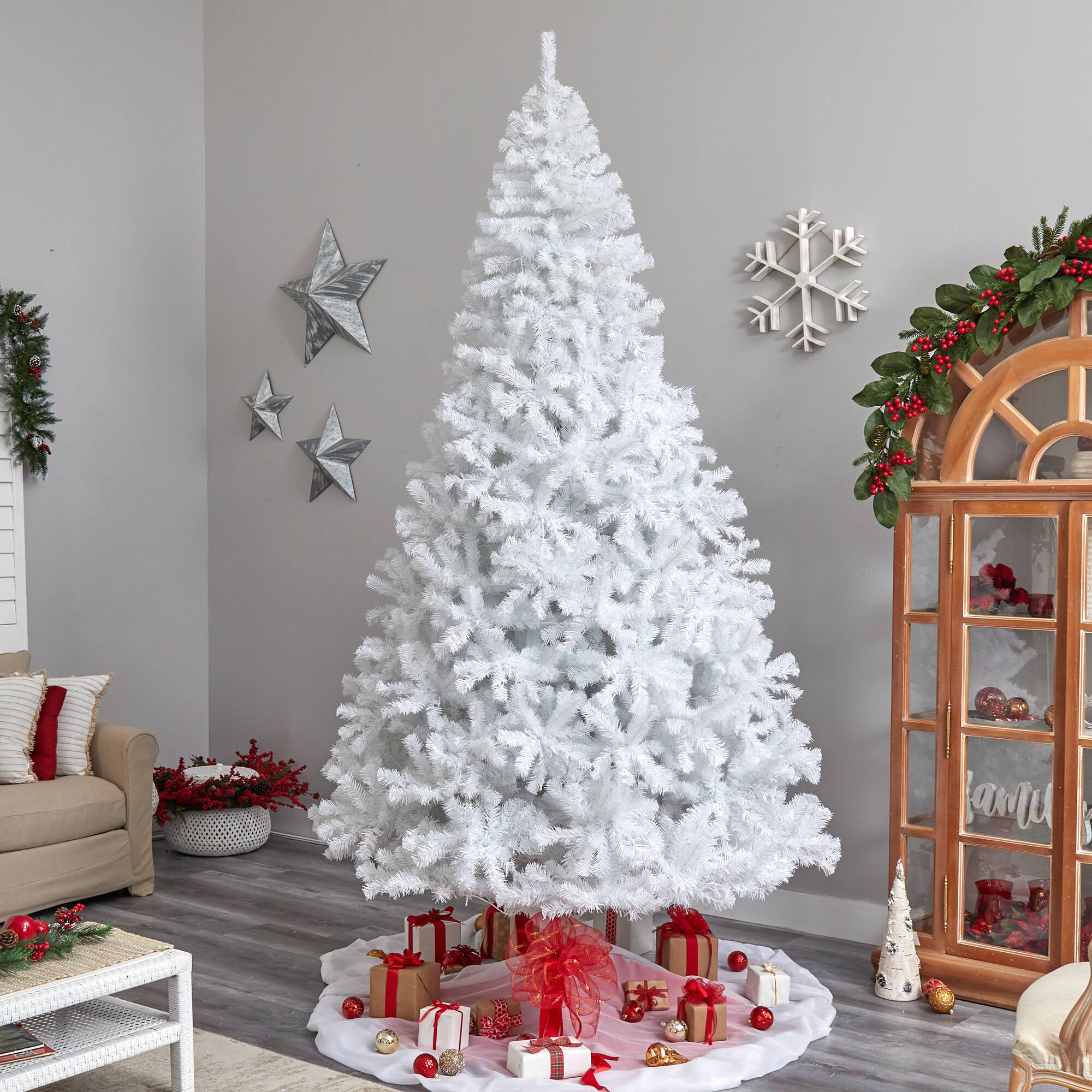 10ft. Pre-Lit White Artificial Christmas Tree, Clear LED Lights