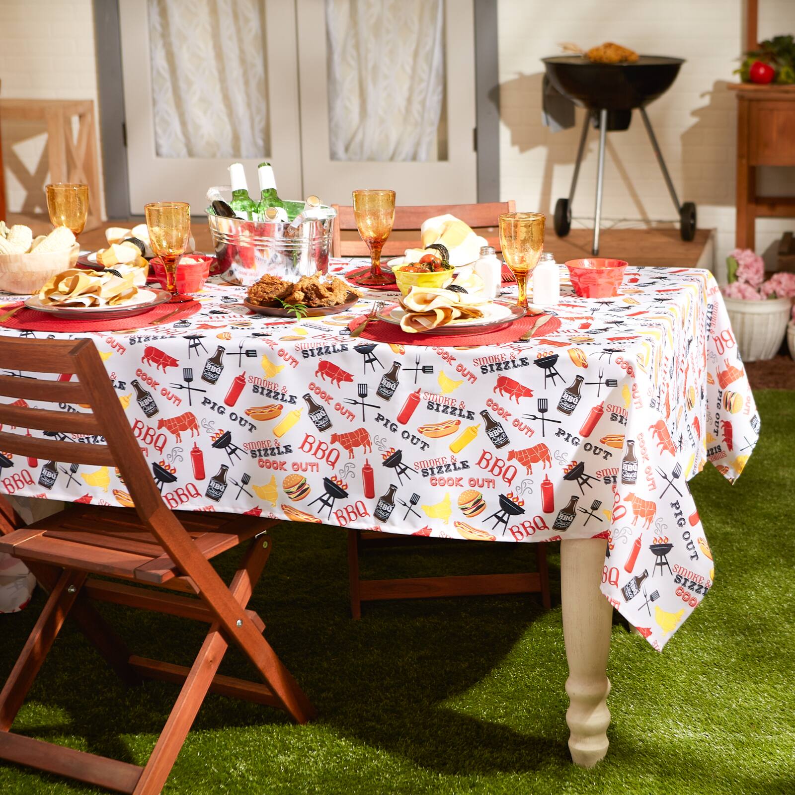 BBQ Fun Print Outdoor Tablecloth 60" x 120"