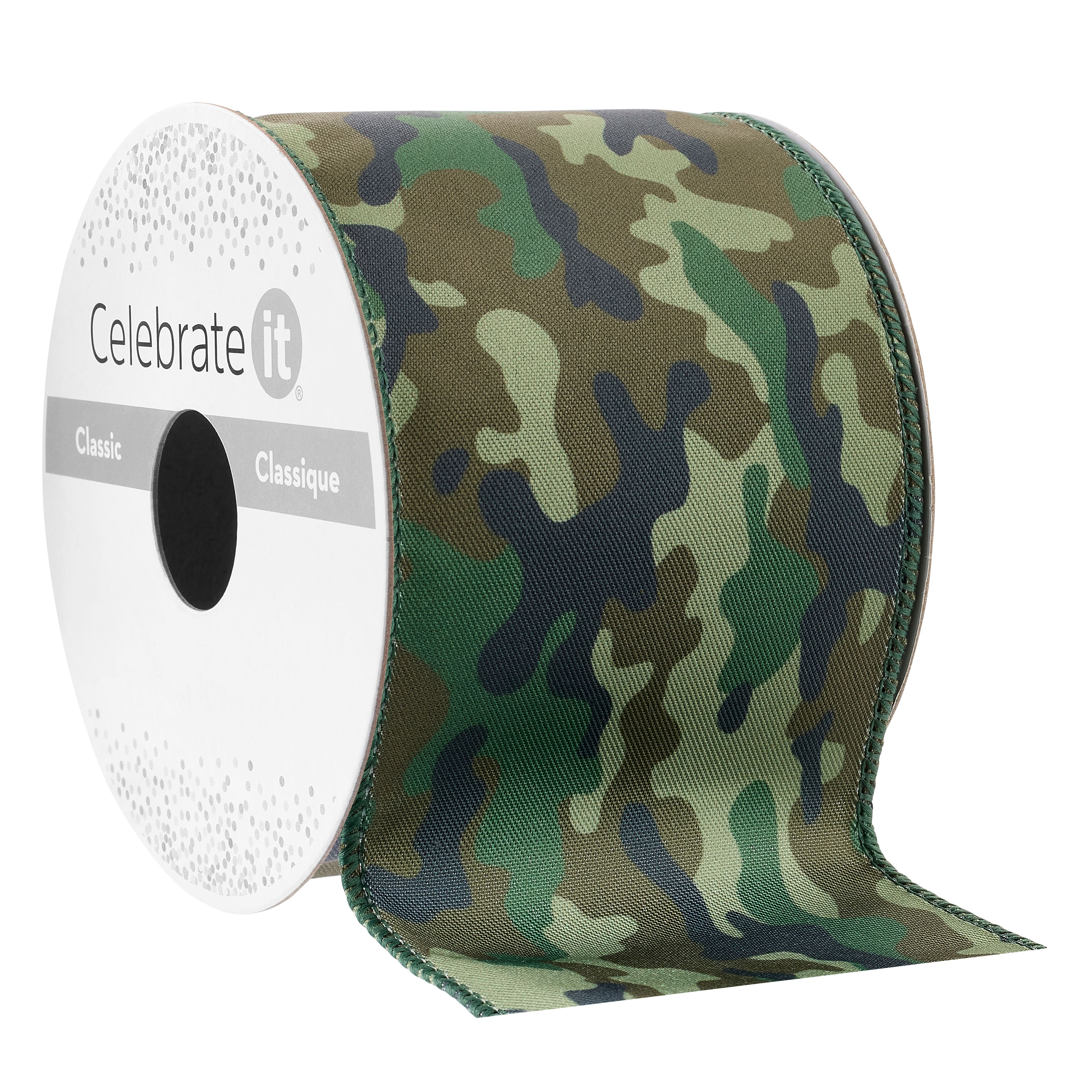 2.5" x 3yd. Wired Green Camo Ribbon by Celebrate It™ Classic