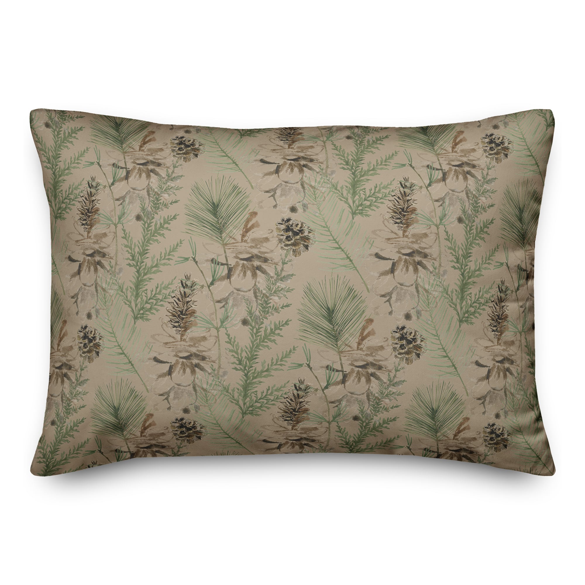 Pinecones & Greenery on Brown Rectangle Throw Pillow