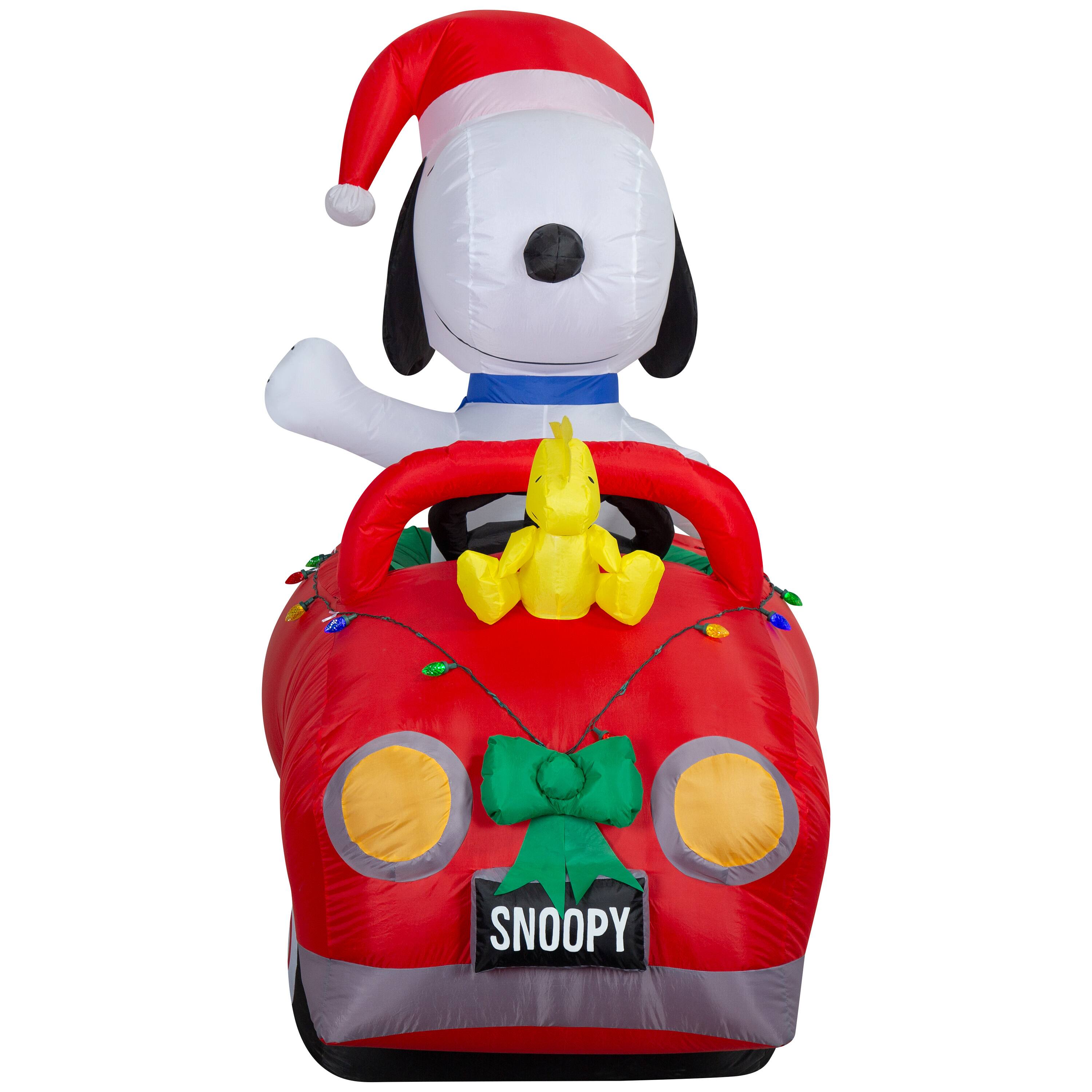 Airblown-Snoopy and Woodstock in Car w/ Christmas Lights Scene Peanuts