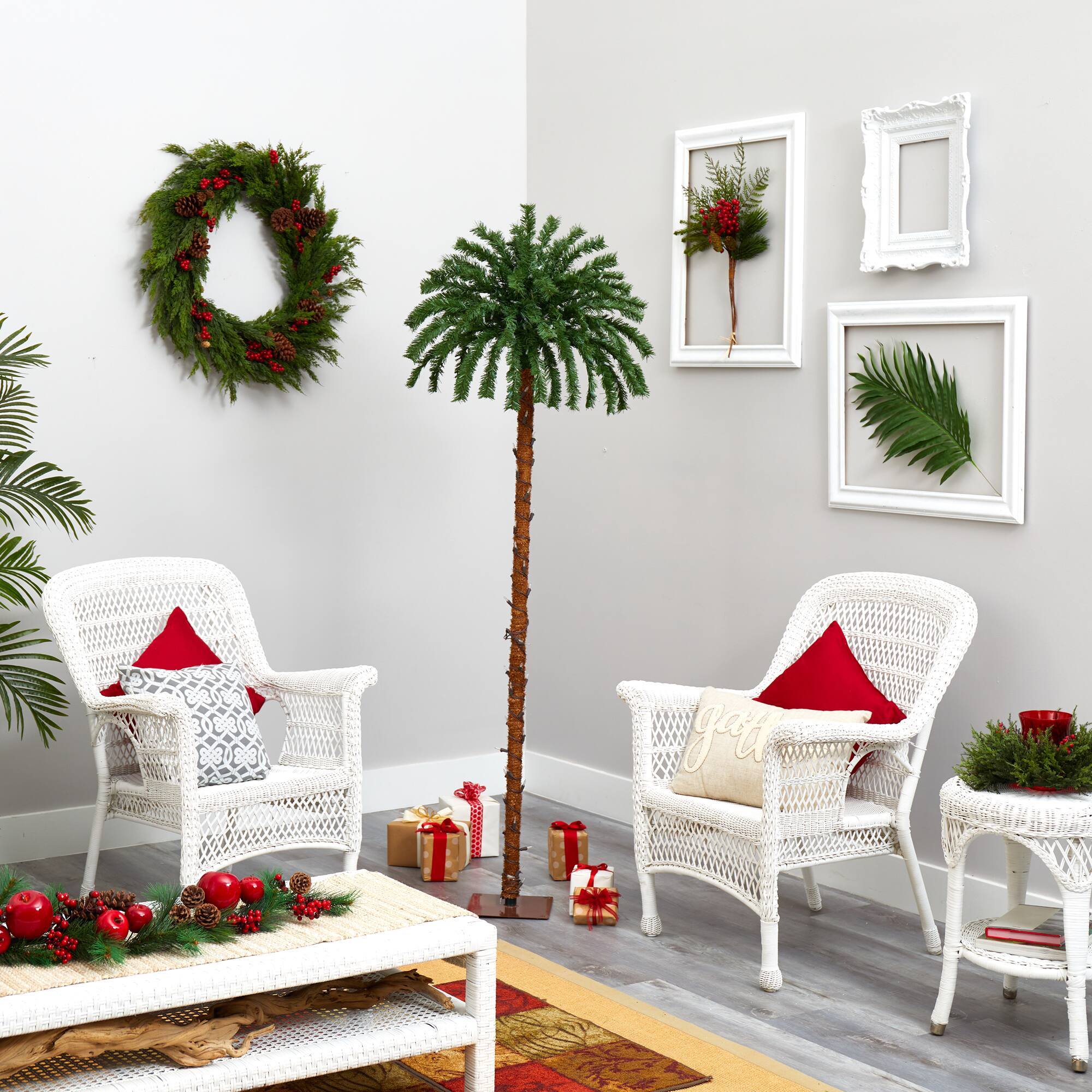 6ft. Pre-Lit Palm Artificial Christmas Tree, Warm White LED Lights