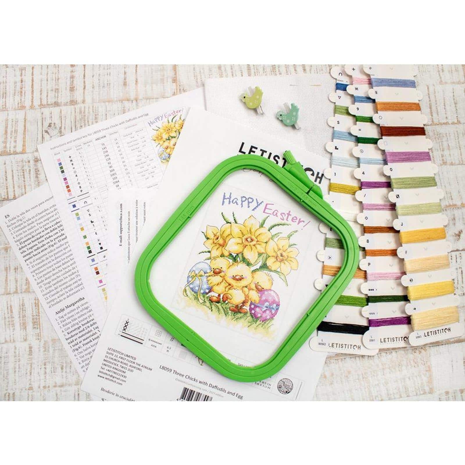 LetiStitch Three Chicks with Daffodils & Egg Counted Cross Stitch Kit