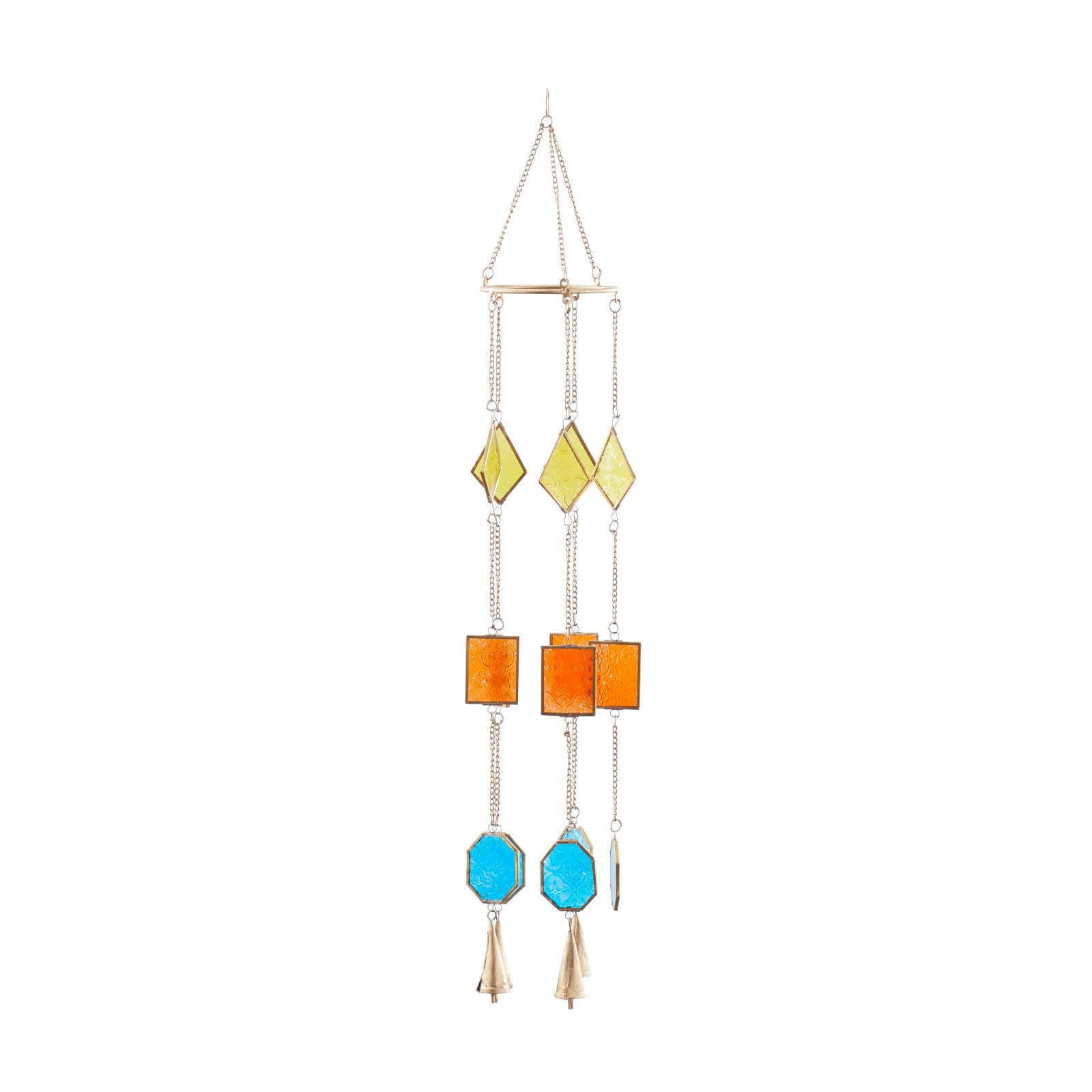 Multi Colored Contemporary Geometric Windchime, 7&#x22; x 2&#x22; x 35&#x22;
