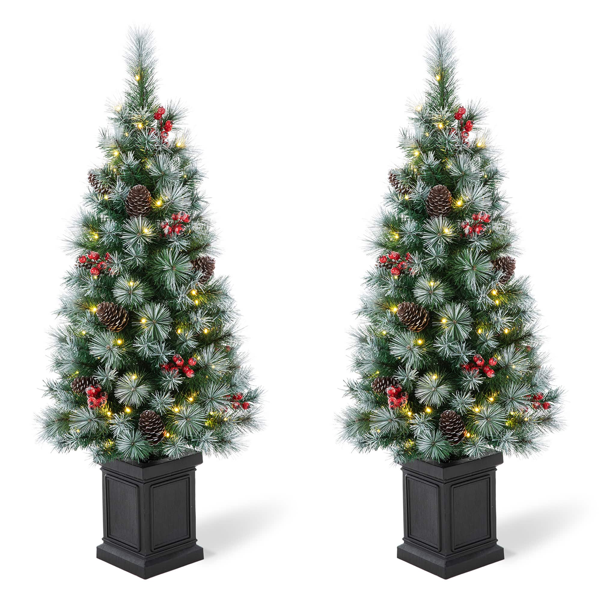 2 Pack 4ft. Pre-Lit Pine Artificial Christmas Porch Tree, Warm White LED Lights