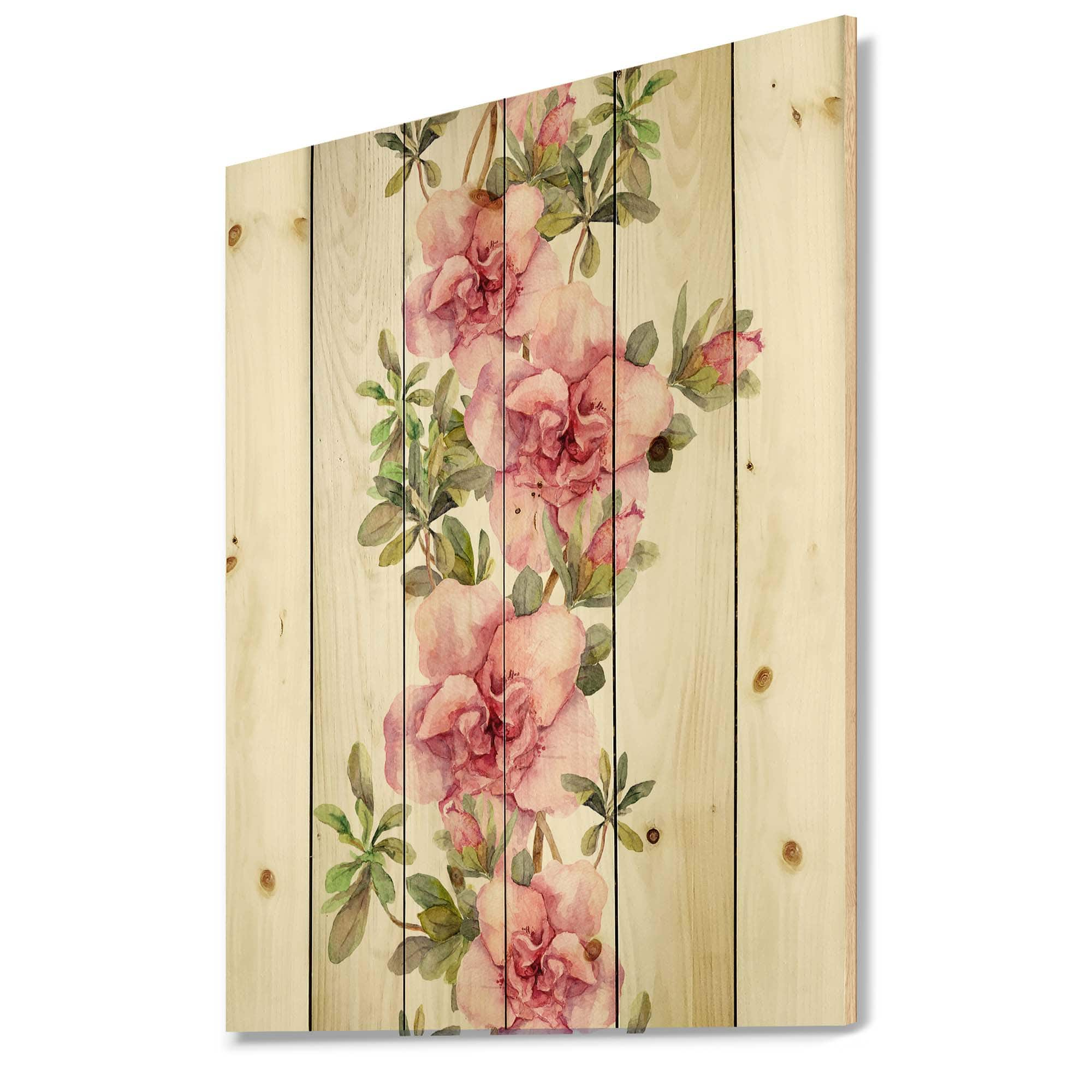 Designart - Bouquet of Pink and Purple Flowers II - Farmhouse Print on Natural Pine Wood