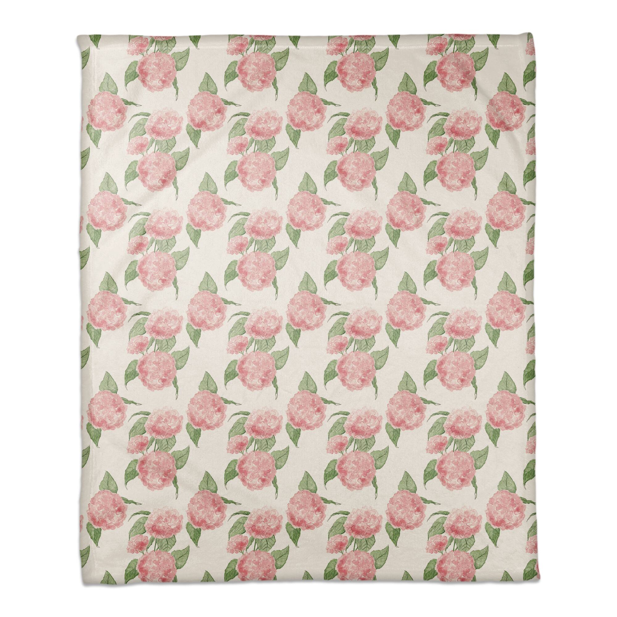 Pink Hydrangea Pattern 50&#x22; x 60&#x22; Coral Fleece Blanket