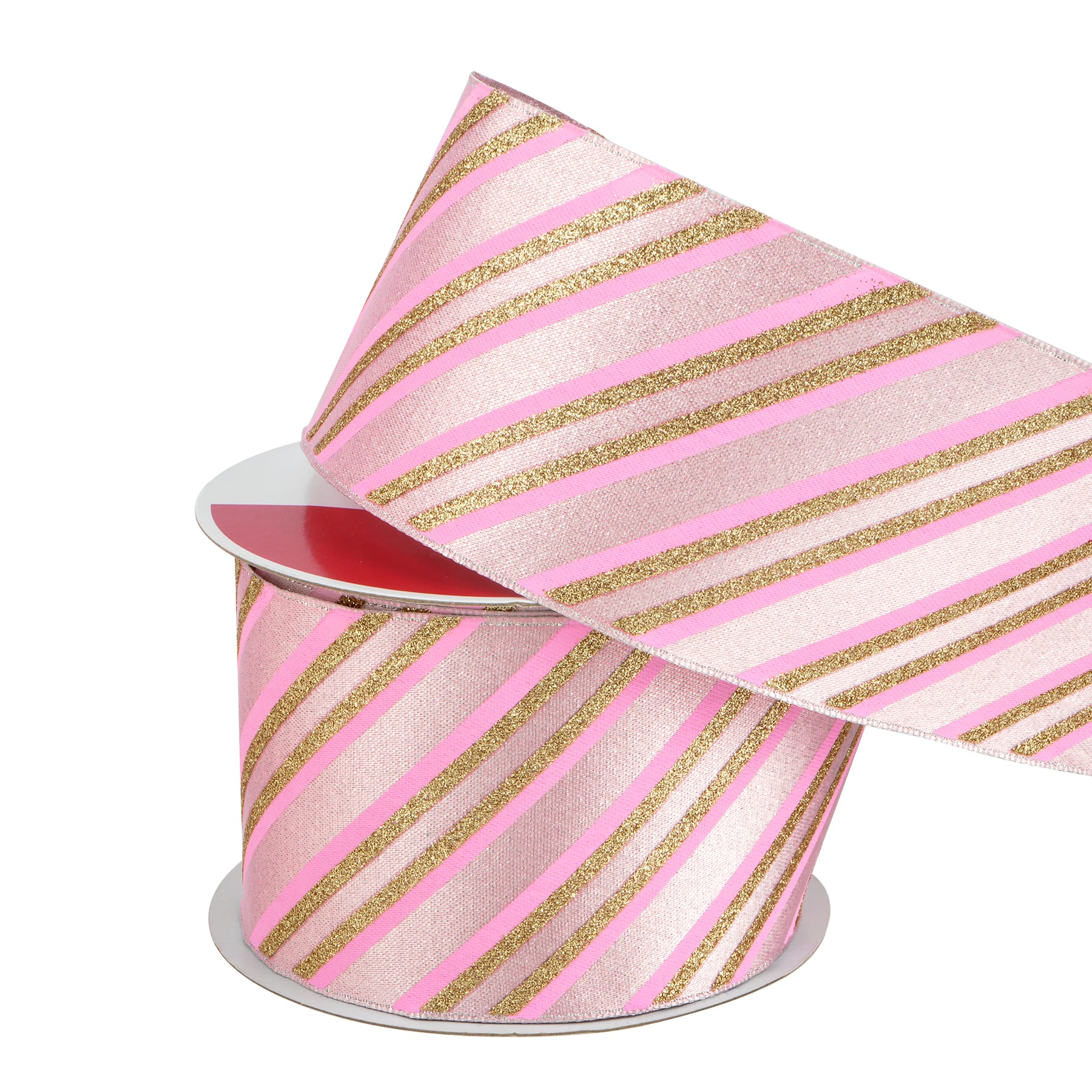2.5&#x22; x 20ft. Blush &#x26; Gold Diagonal Stripes Wired Ribbon by Celebrate It&#xAE;