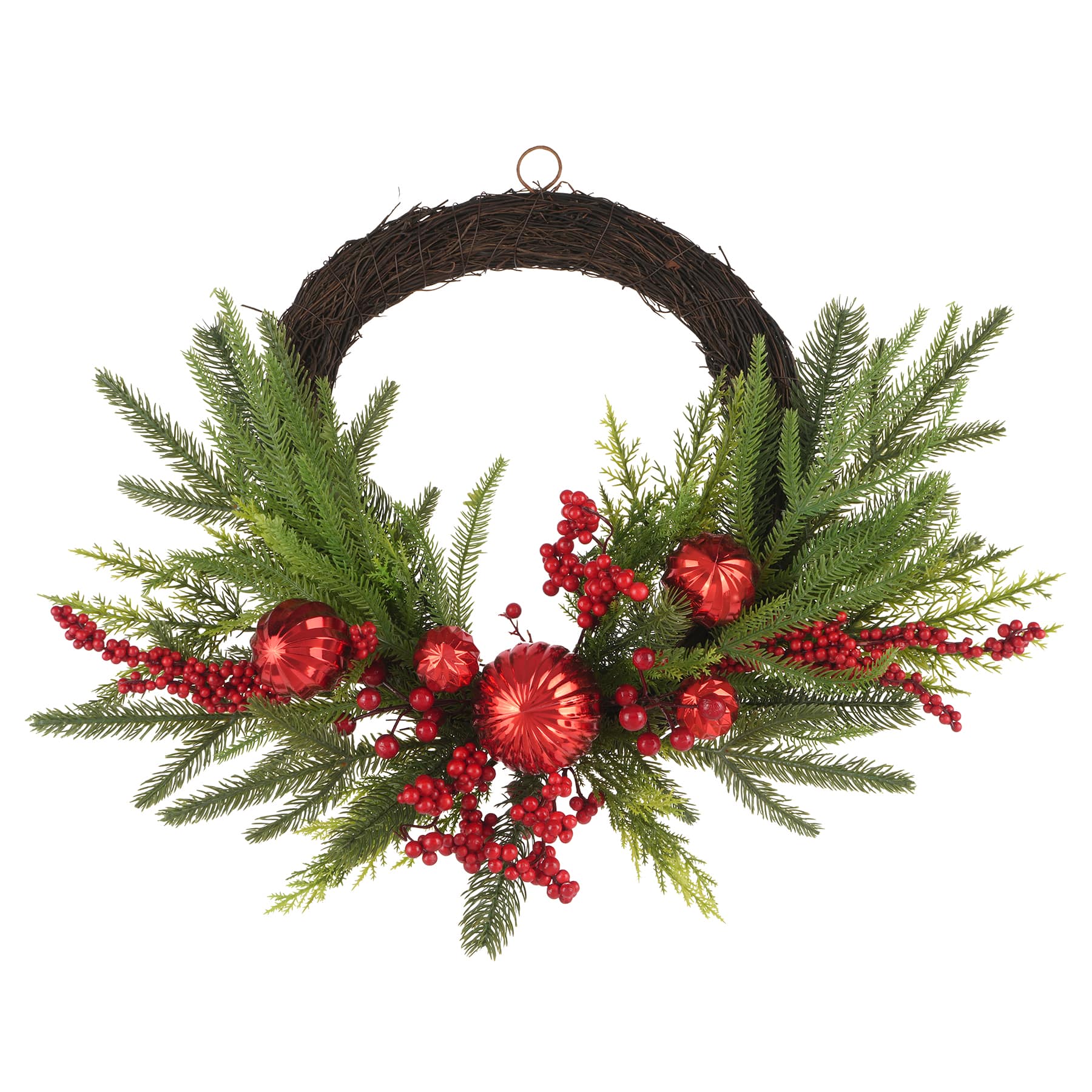 22&#x22; Pine, Red Berry &#x26; Ornament Half Wreath by Ashland&#xAE;