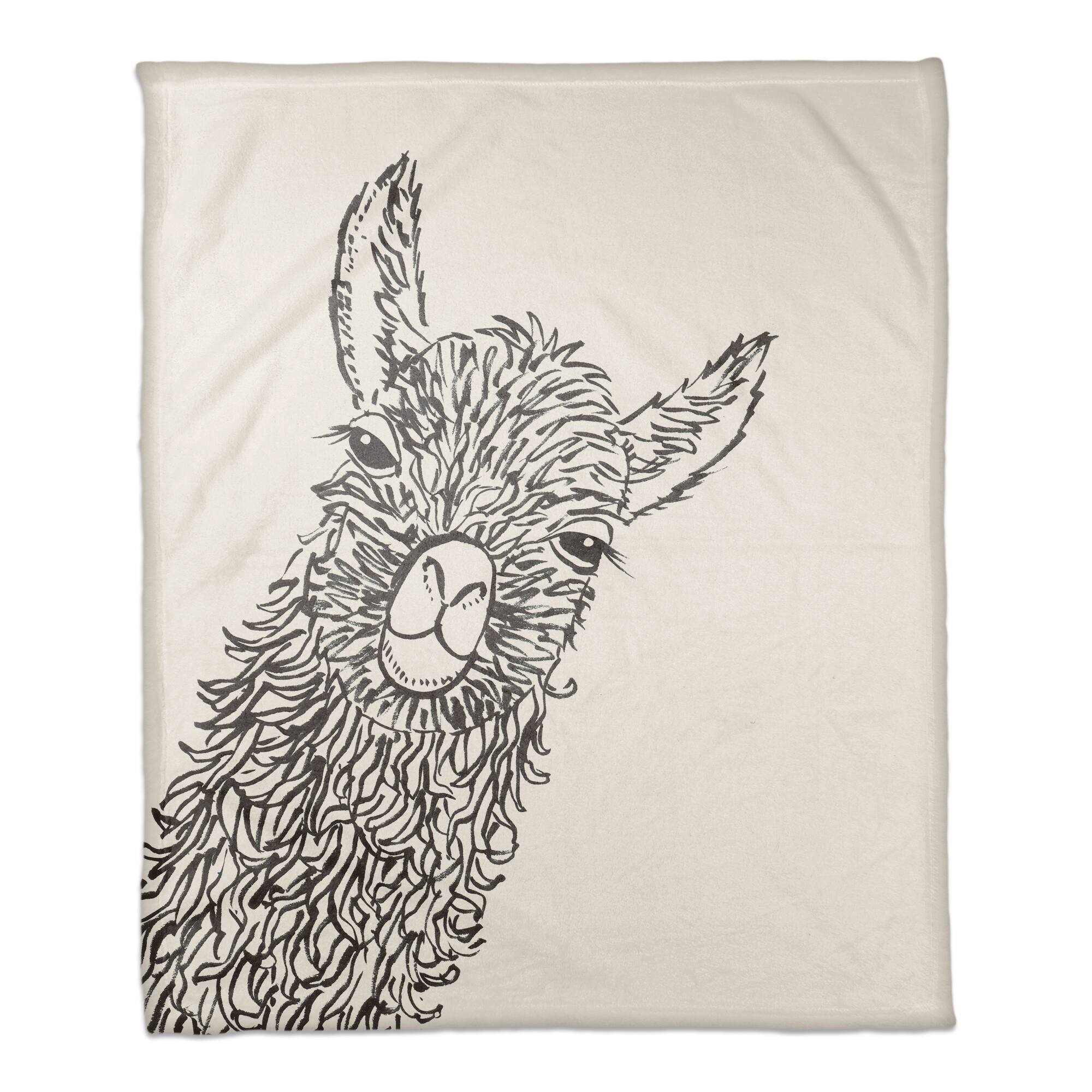 50" x 60" Sketch Llama Sweet Cheeks Coral Fleece Blanket