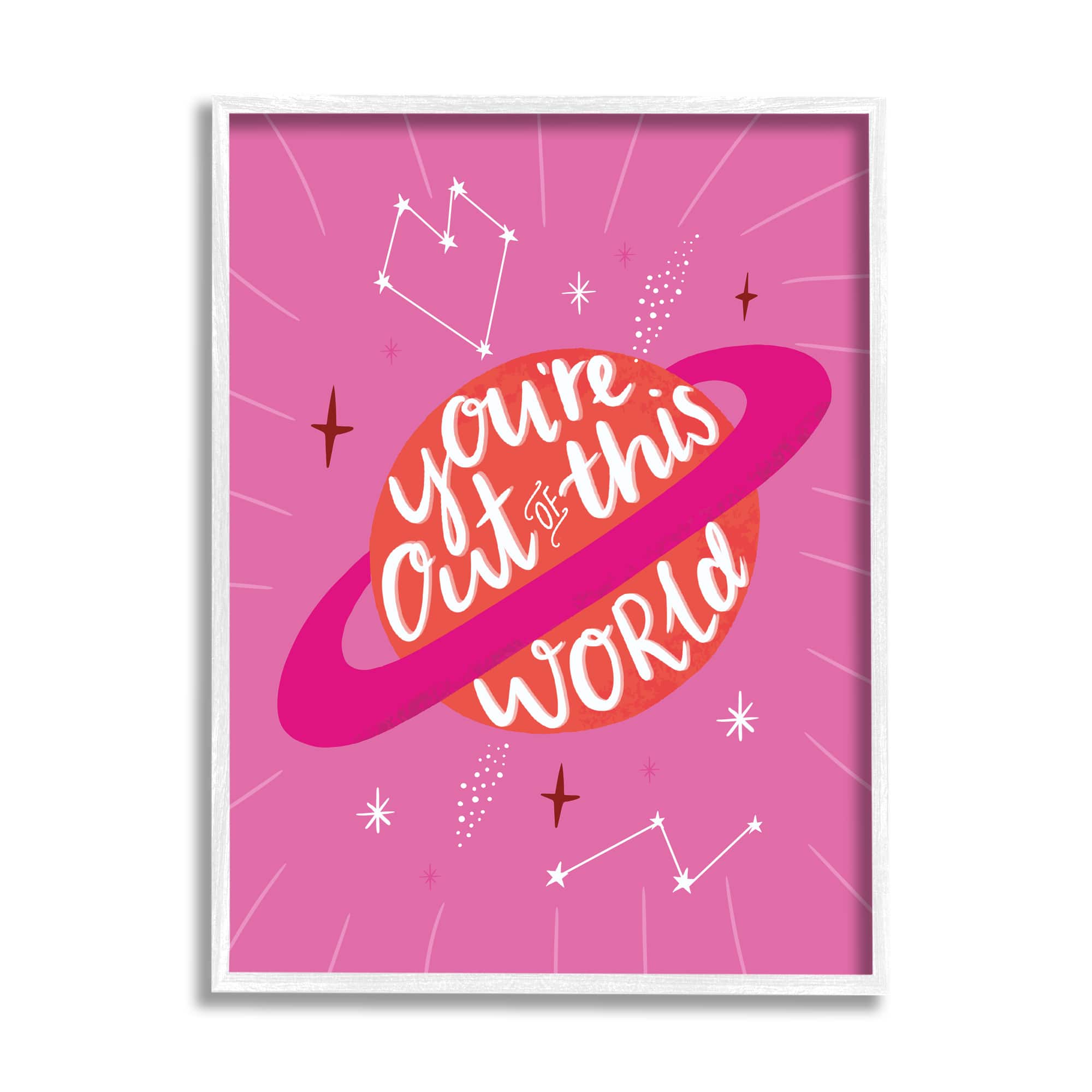 Stupell Industries You're Out of This World Phrase Valentine Pink Planet in White Frame Wall Art