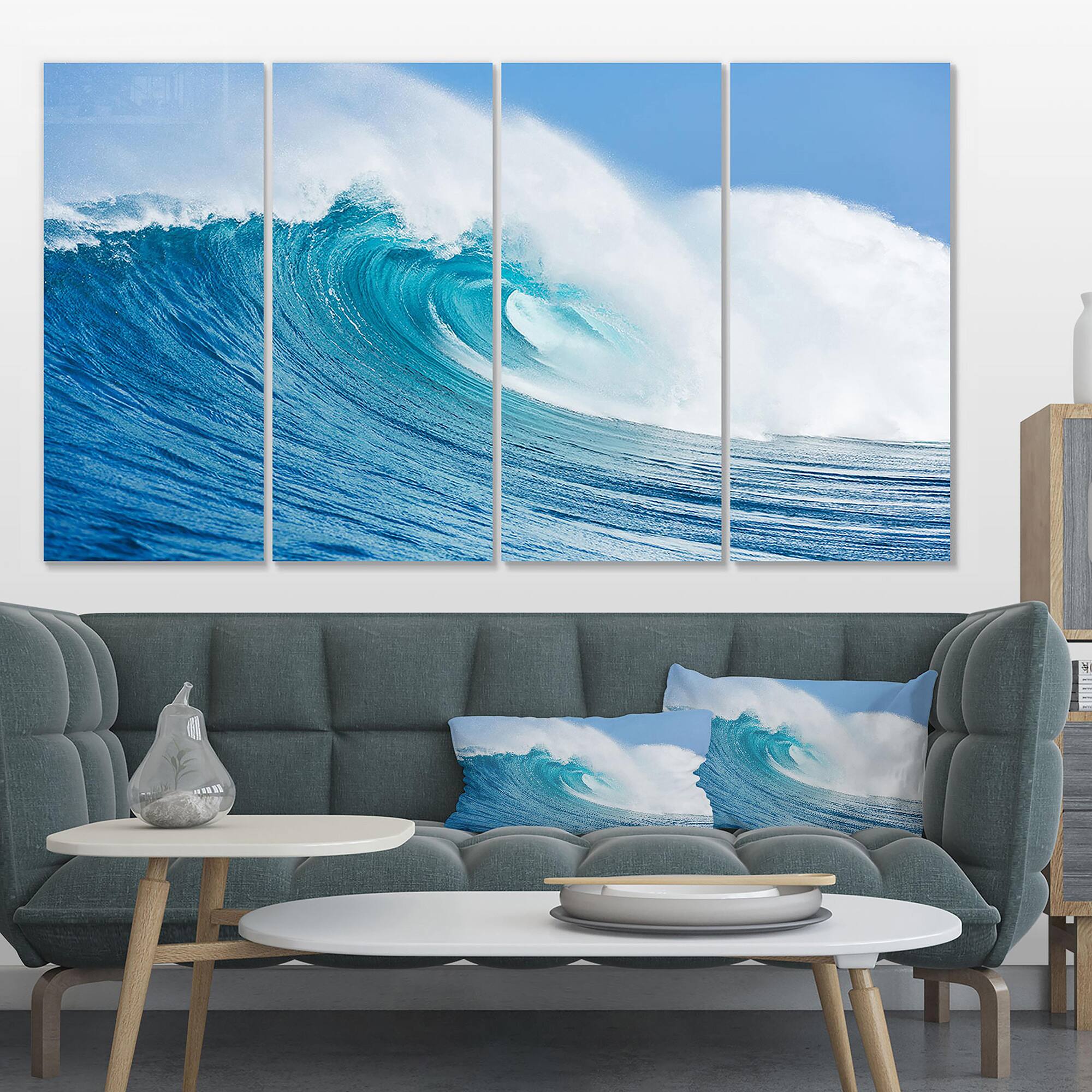 Designart - Blue Ocean Wave - Sea & Shore Photography on Wrapped Canvas set