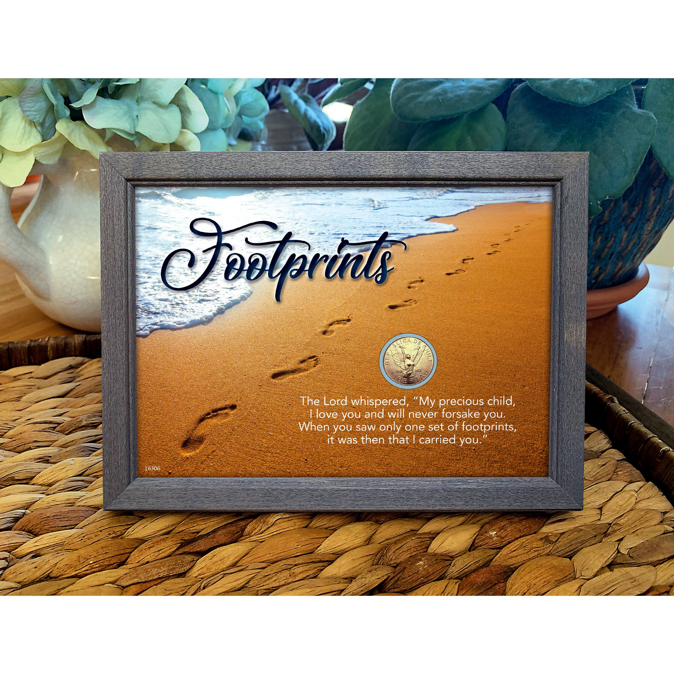 Footprints With Angel Coin in 5" x 7" Frame