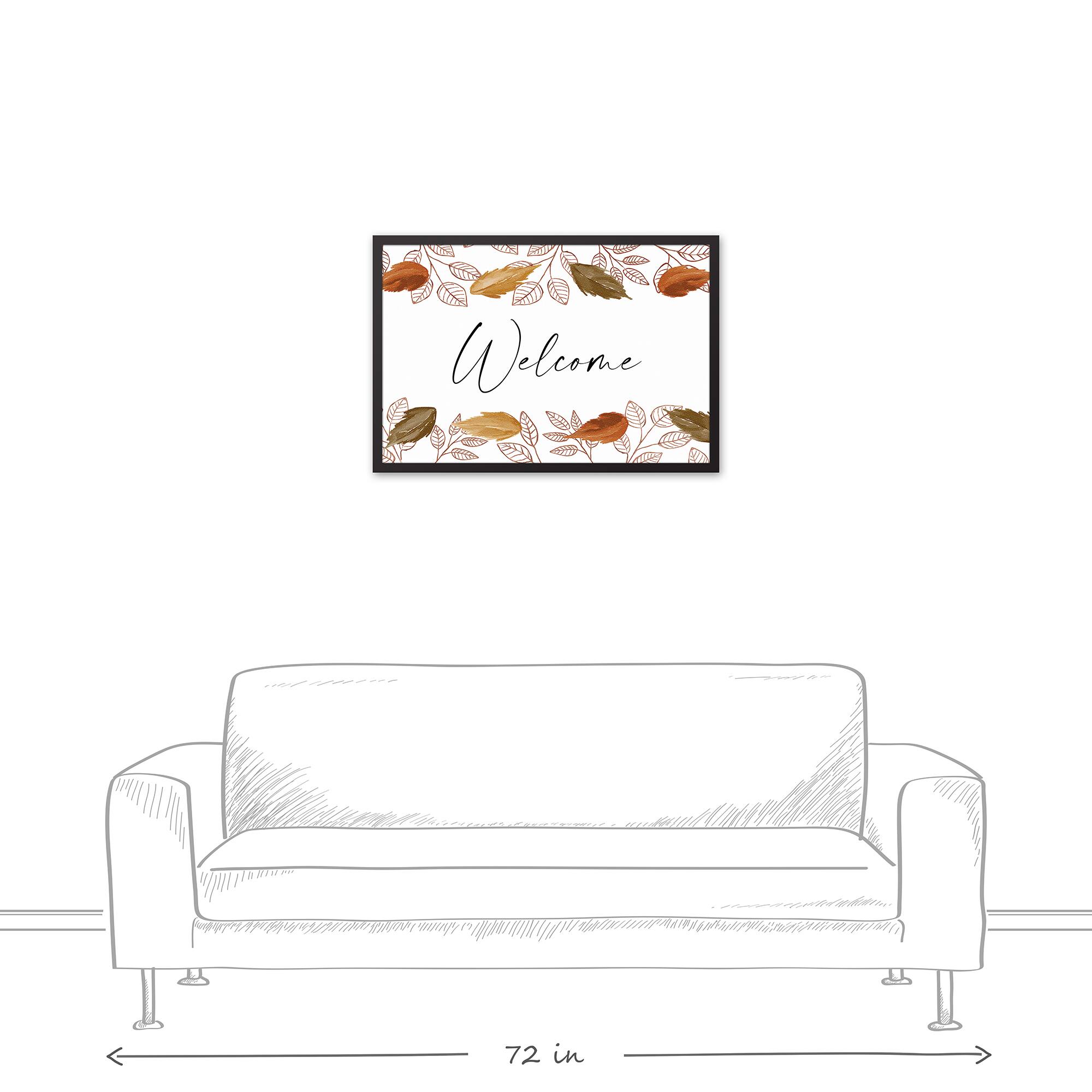 Autumn Leaves Cascading Welcome Canvas Wall Art with Black Frame