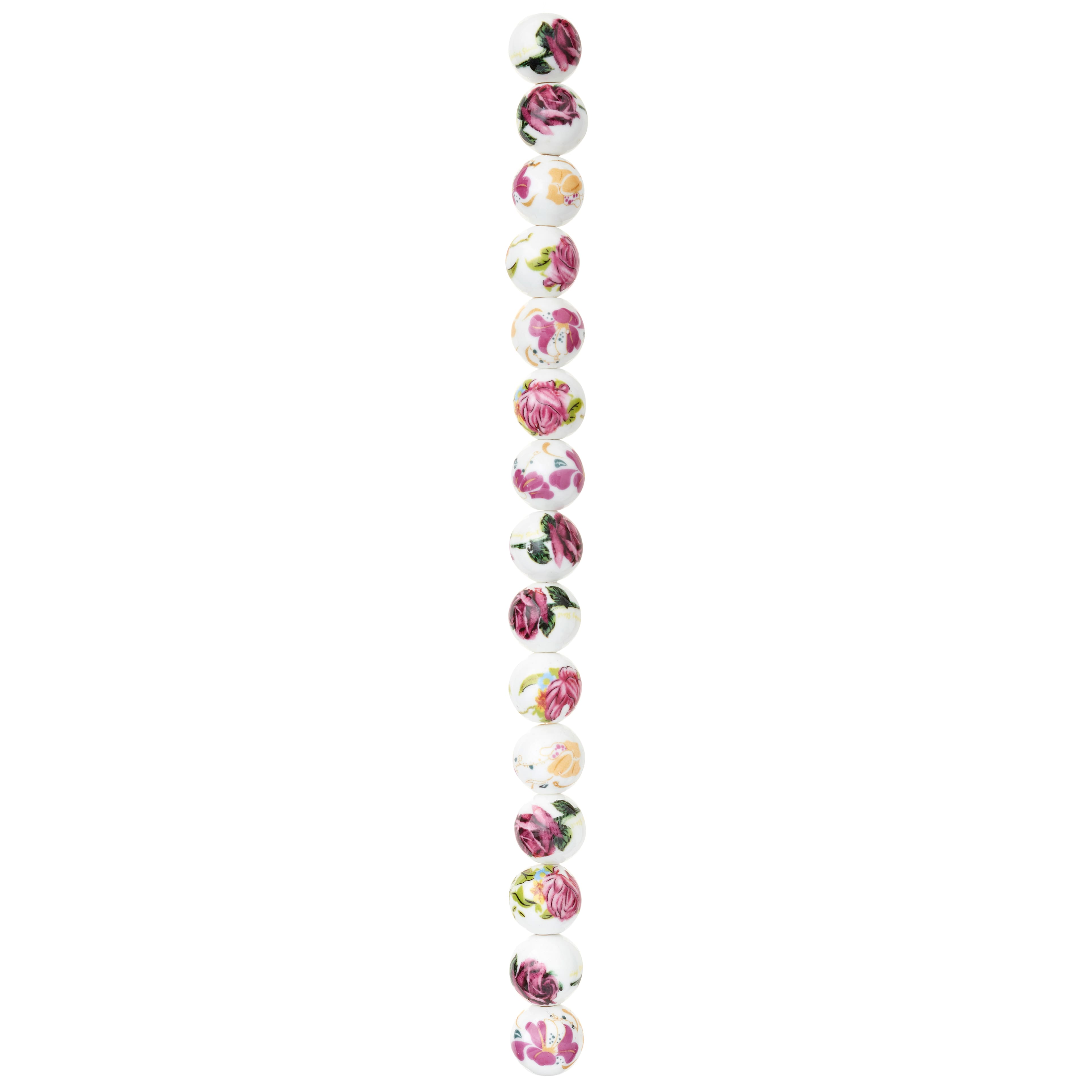 Ceramic Floral Round Beads, 12mm by Bead Landing&#x2122;