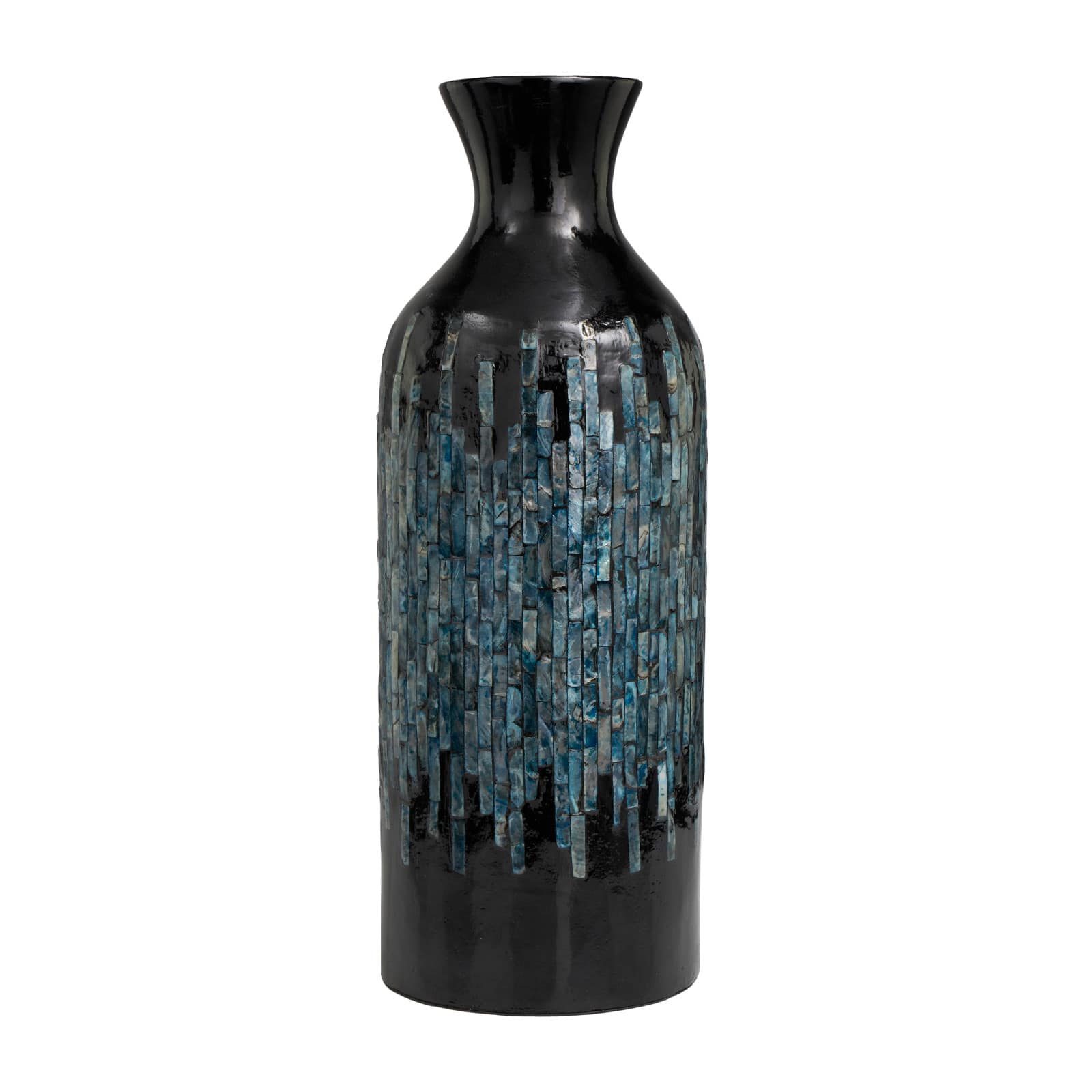 20&#x22; Black Capiz Shell Handmade Vase with Blue Ombre Design