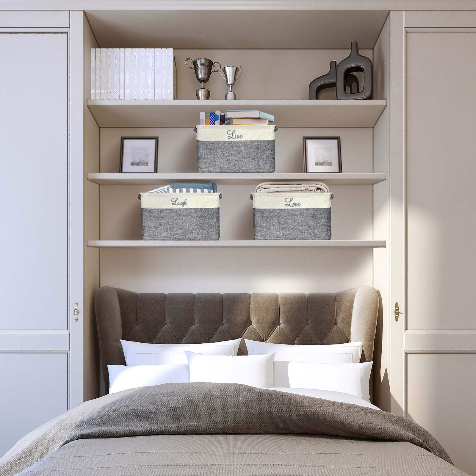 Sorbus 11" Gray Twill Cursive Love Live Laugh Storage Basket Set