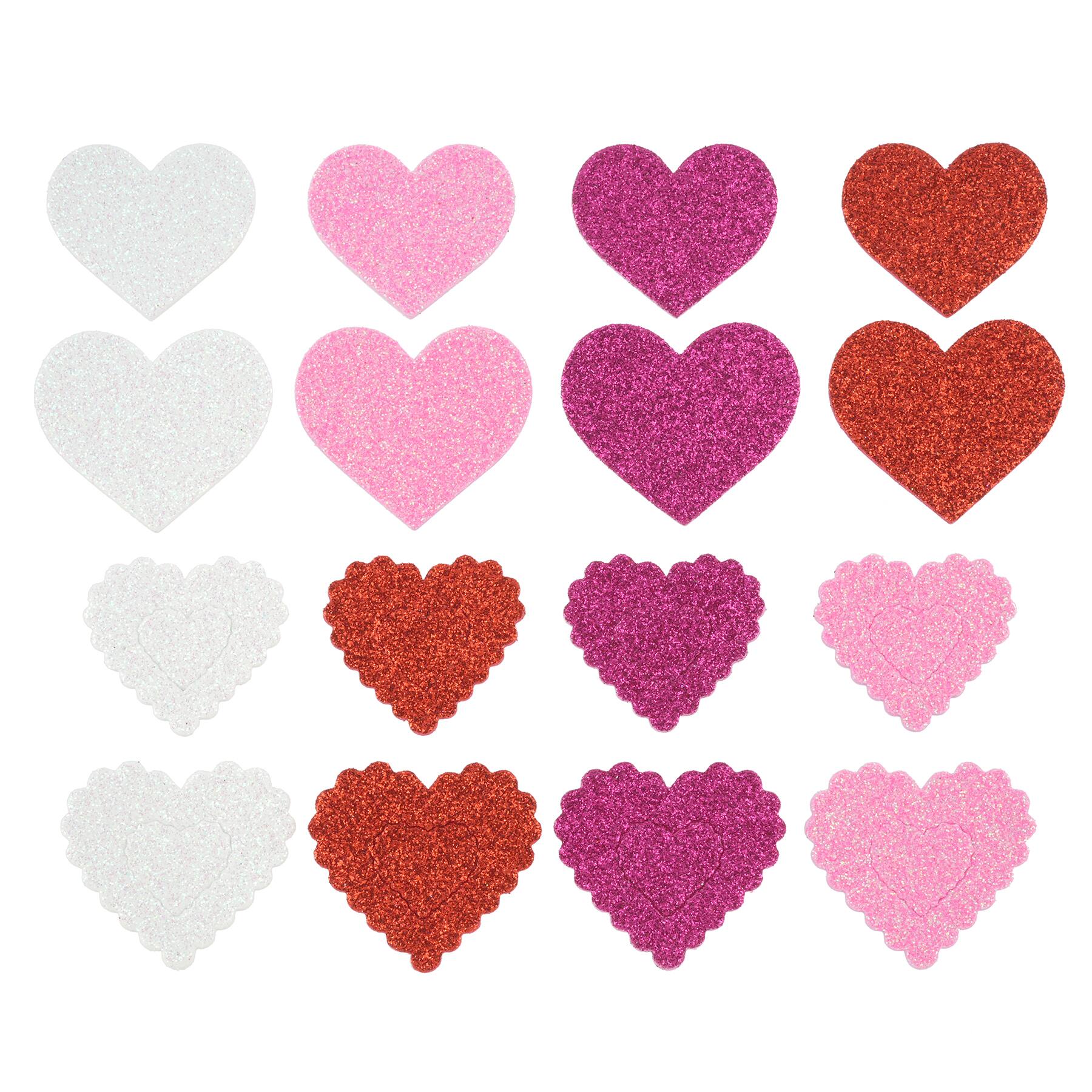 Valentine's Day Pink & Red Glitter Heart Foam Stickers, 120ct. by