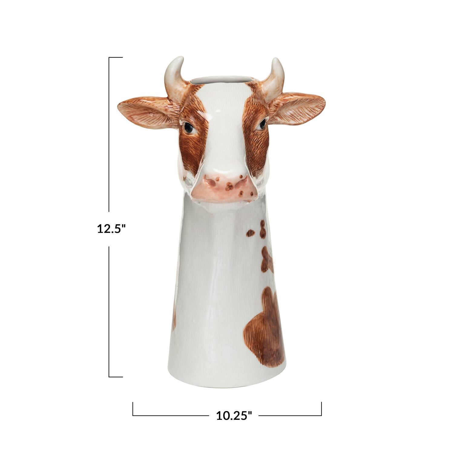 Hello Honey® 12.5" Brown & White Hand-Painted Decorative Stoneware Cow Vase