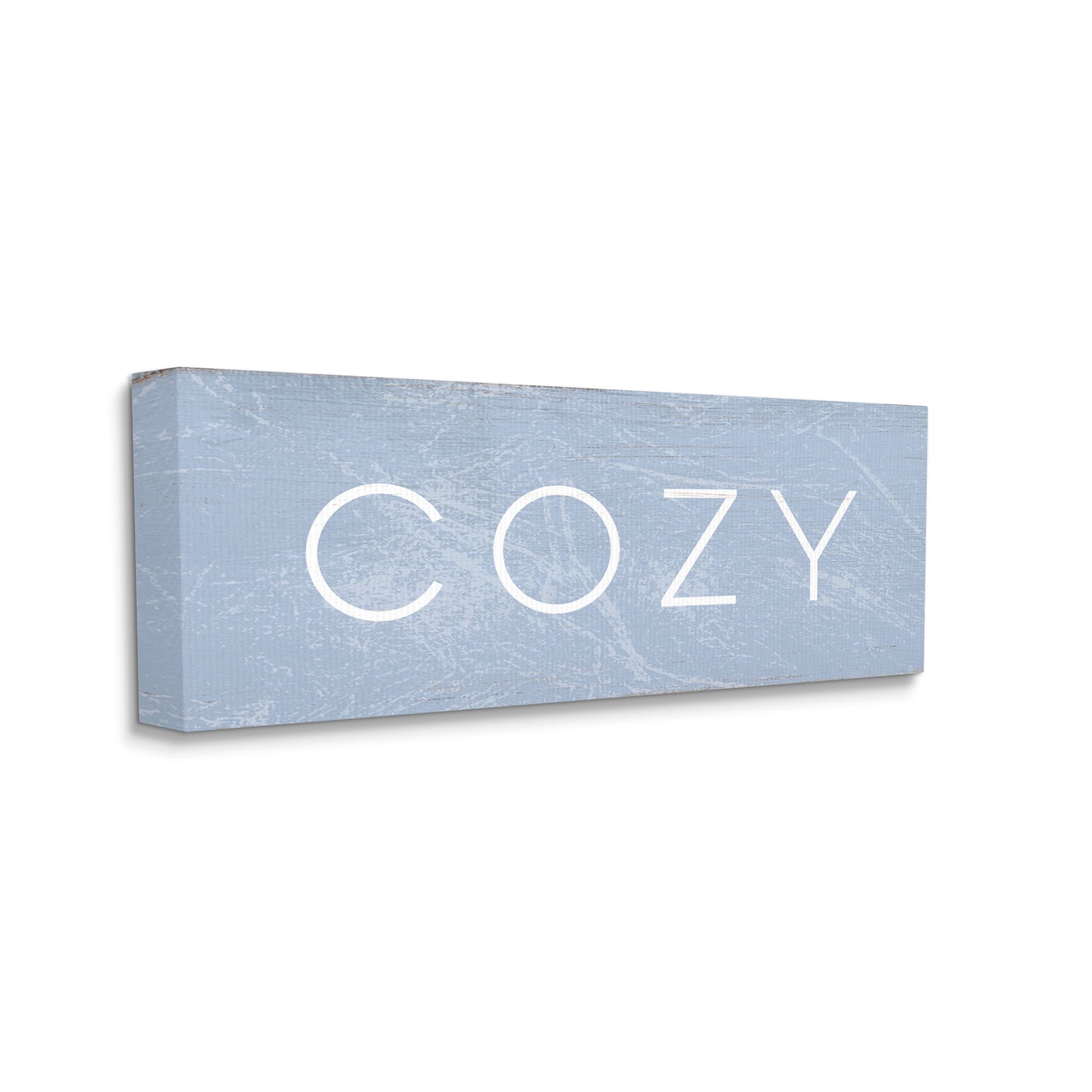 Stupell Industries Cozy Text Charming Distressed Blue Paint Canvas Wall Art
