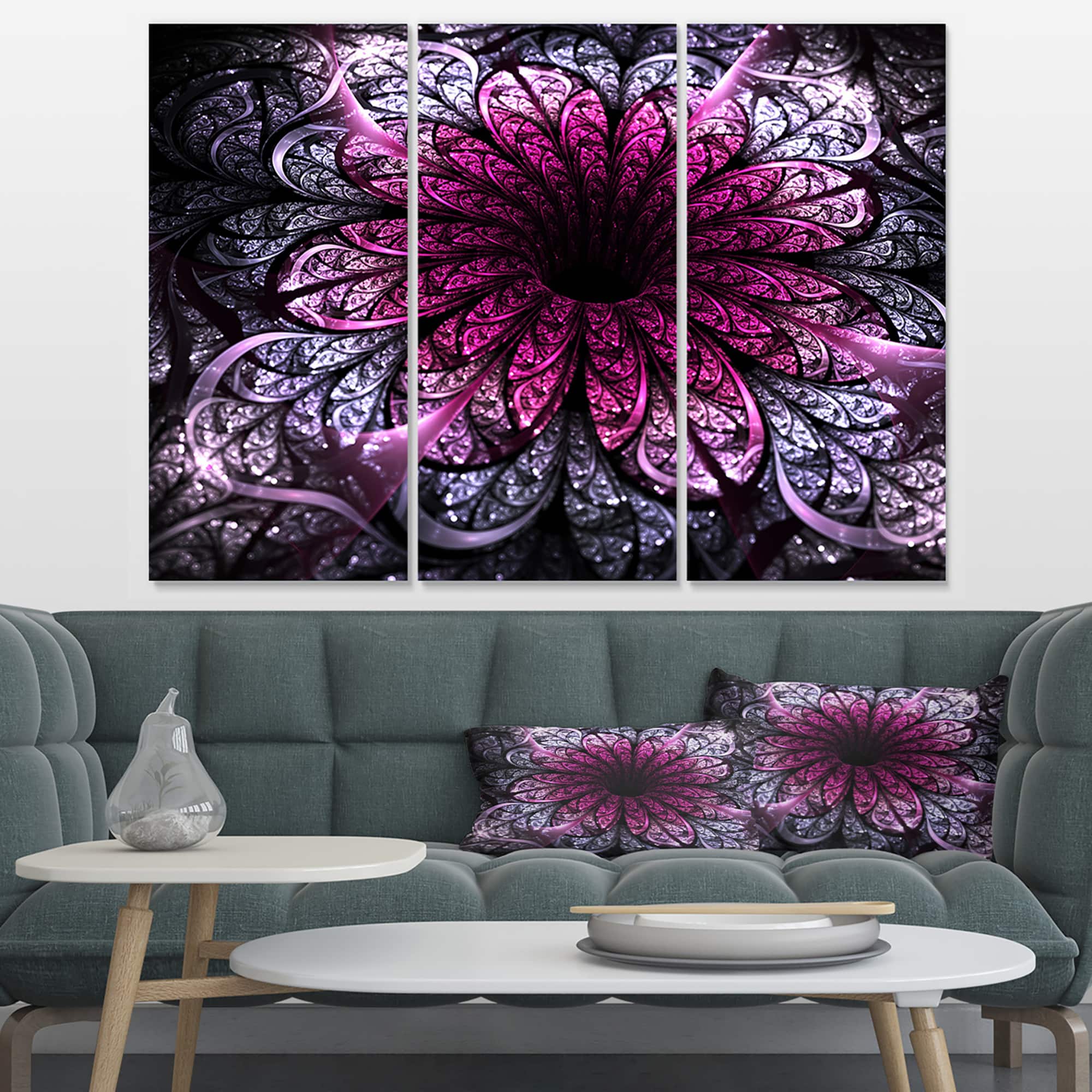 Designart - Dark Purple Fractal Flower Digital Art - Floral Canvas Art Print